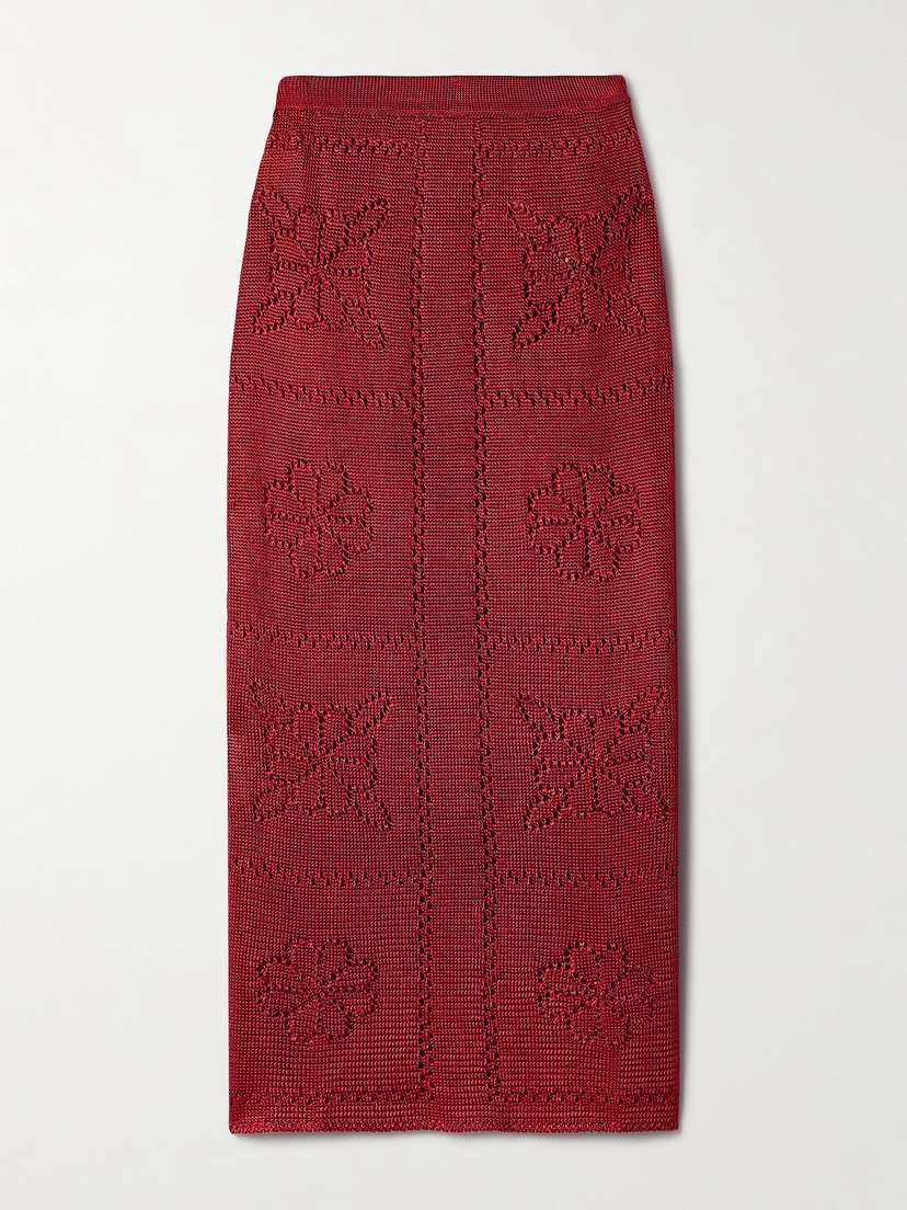 Calle Del Mar Pointelle-knit Midi Skirt