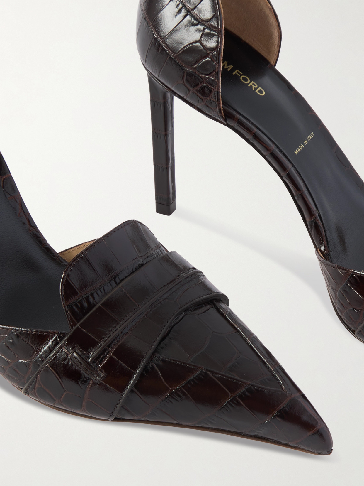 Eva D'Orsay Glossed Croc-Effect Pumps