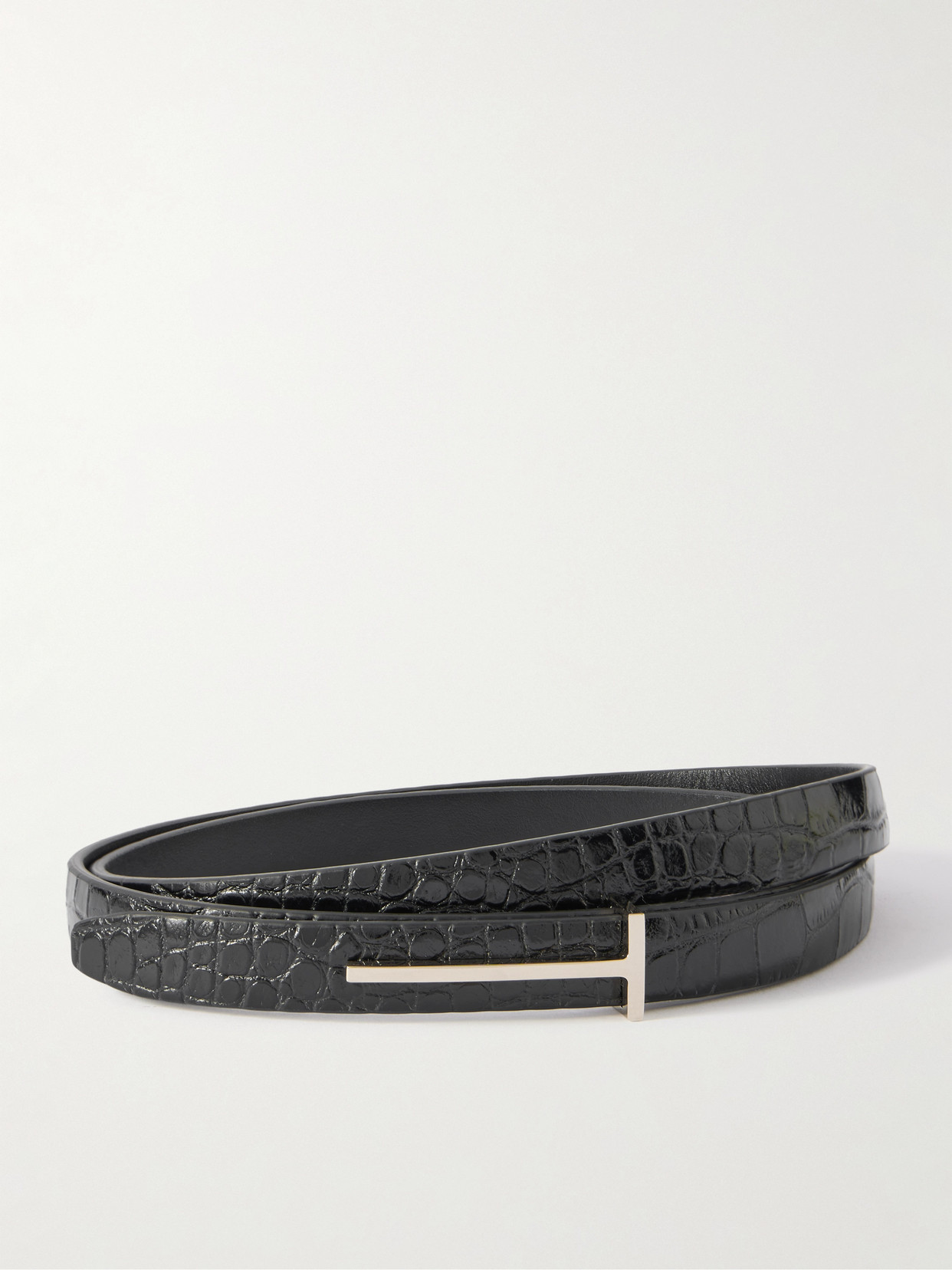 Tom Ford Croc-effect Leather Belt In Black
