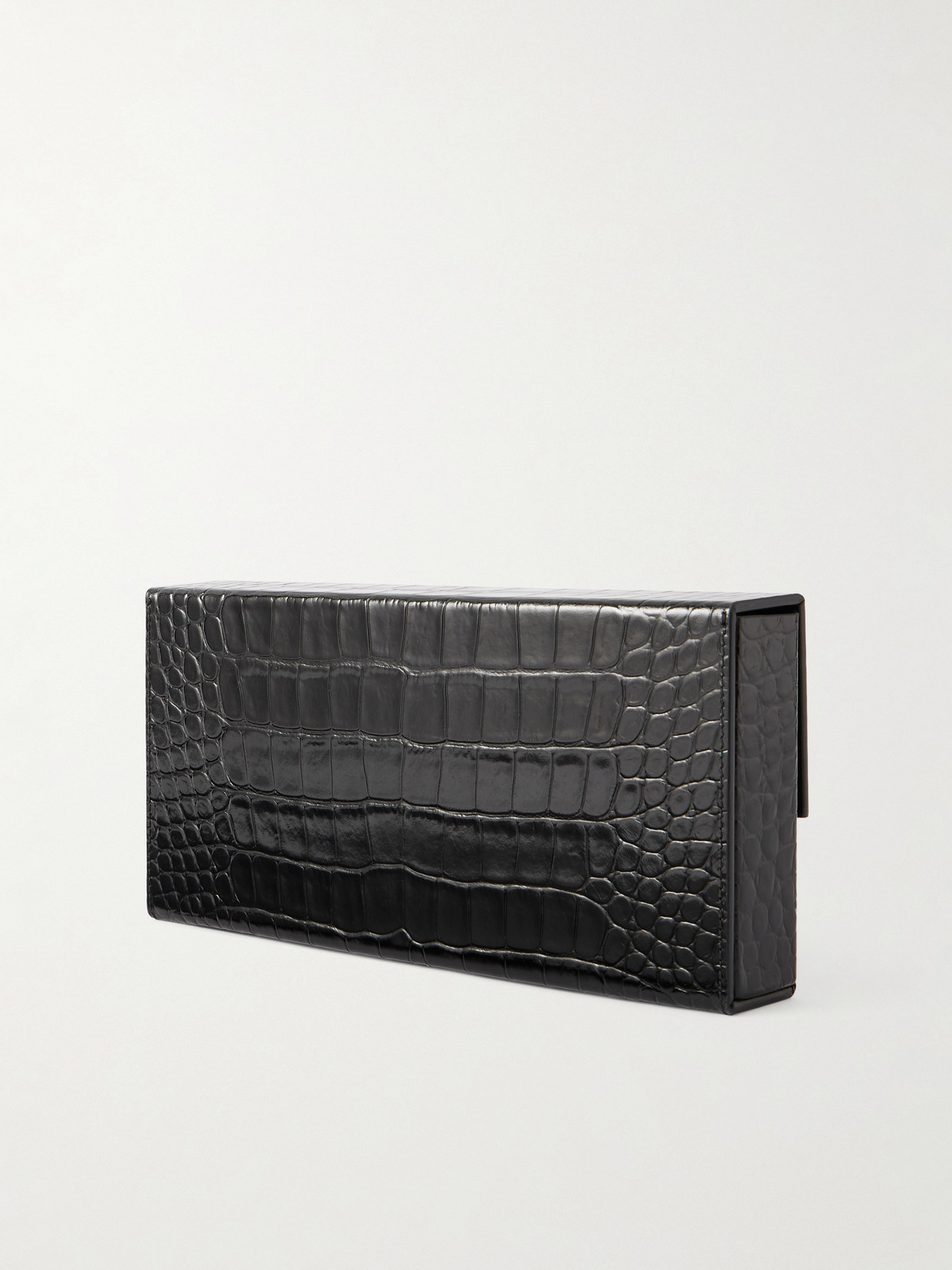 Tom Ford Glossed Croc-effect Leather Clutch In Black