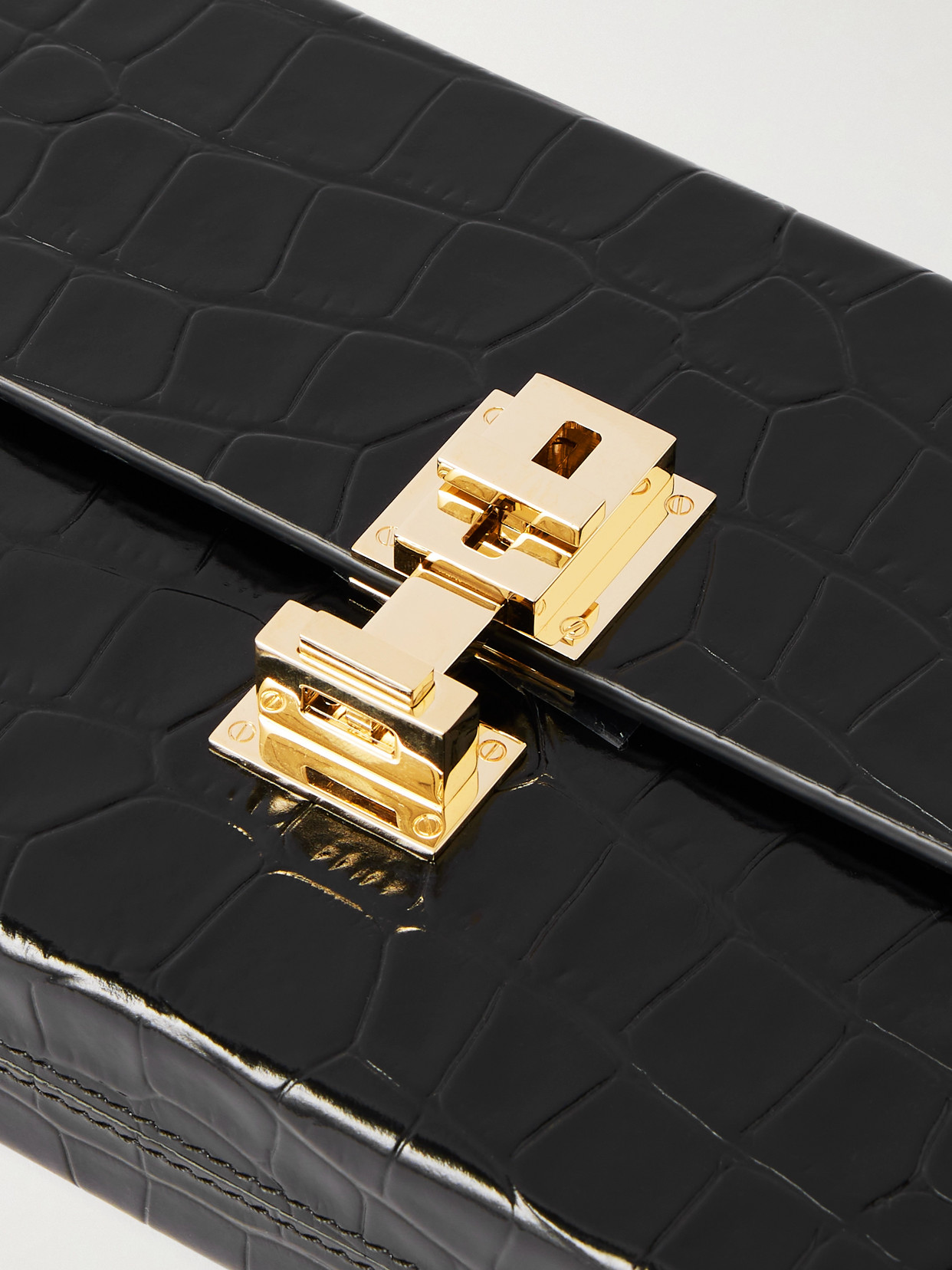 Tom Ford Glossed Croc-effect Leather Clutch In Black