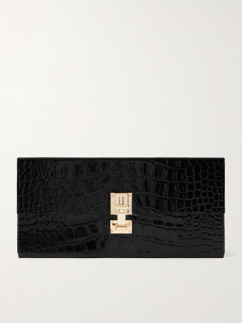 Tom Ford Glossed Croc-effect Leather Clutch