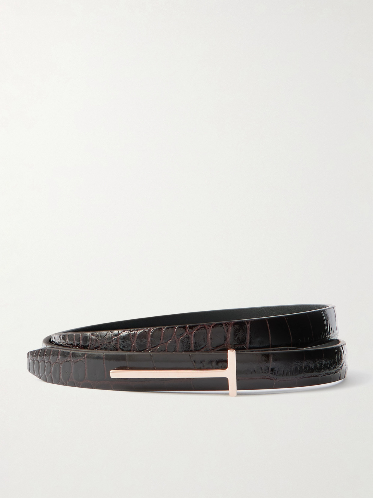 Tom Ford Croc-effect Leather Belt In Brown