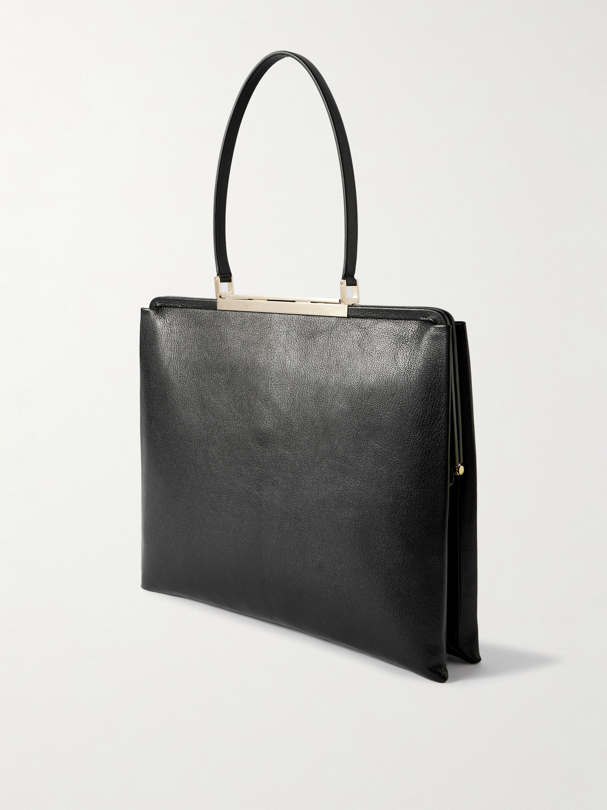Tom Ford Rectangular Smooth Goat Leather Handbag With Polished Metallic Accent In Black