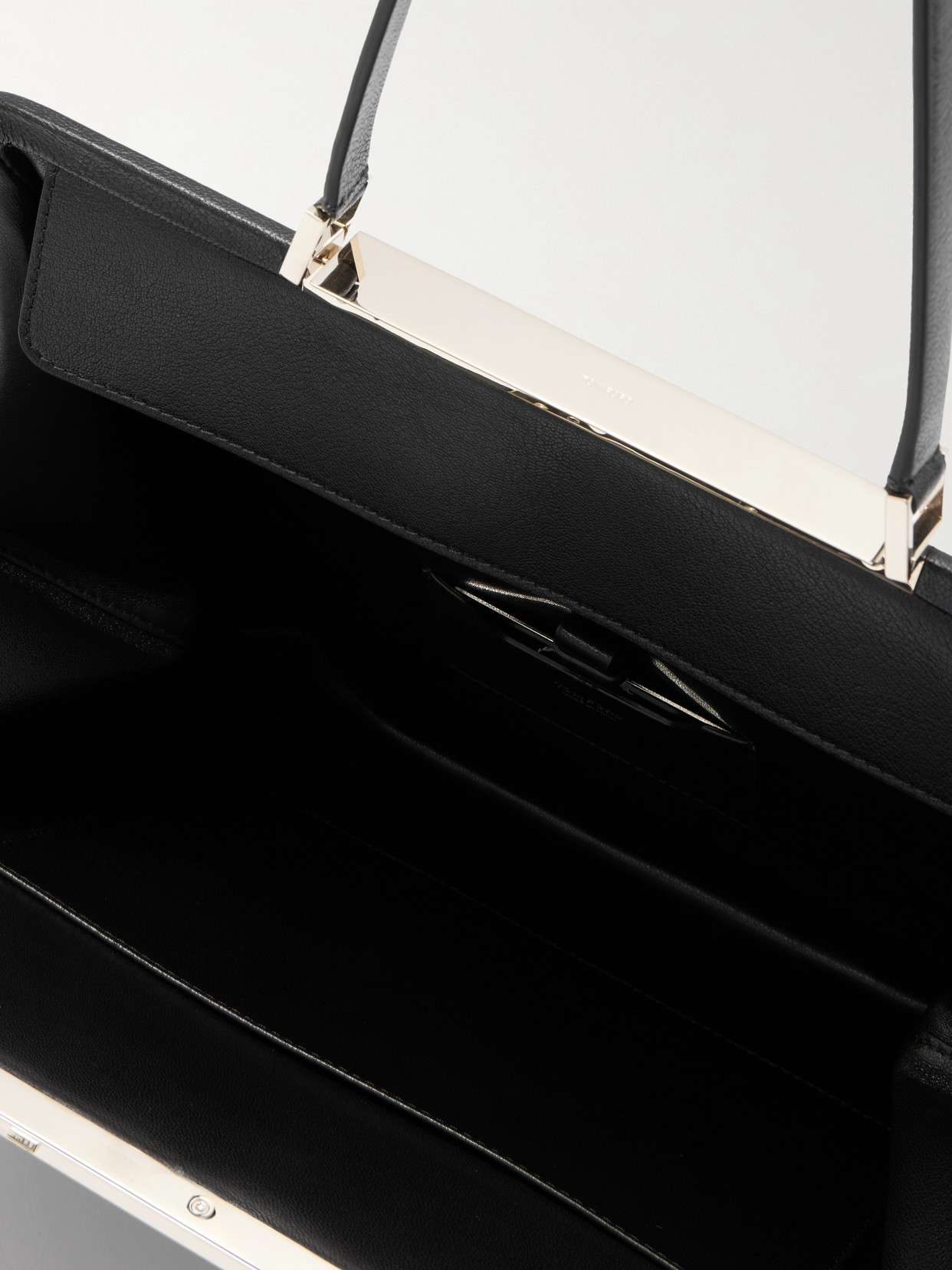 Tom Ford Rectangular Smooth Goat Leather Handbag With Polished Metallic Accent In Black