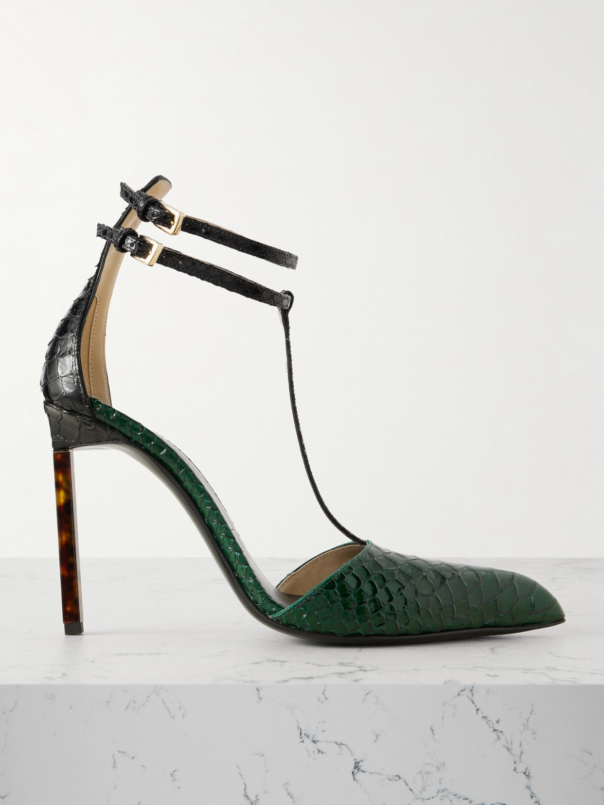 Tom Ford T-bar Ankle Strap Pointed Toe Pumps In Green