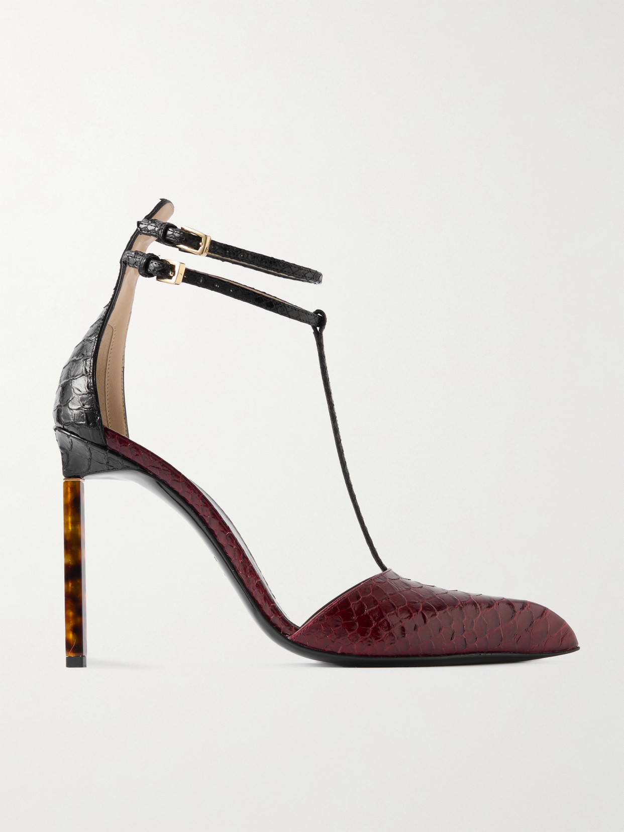 Tom Ford Python-effect Stiletto T-strap Pumps In Red