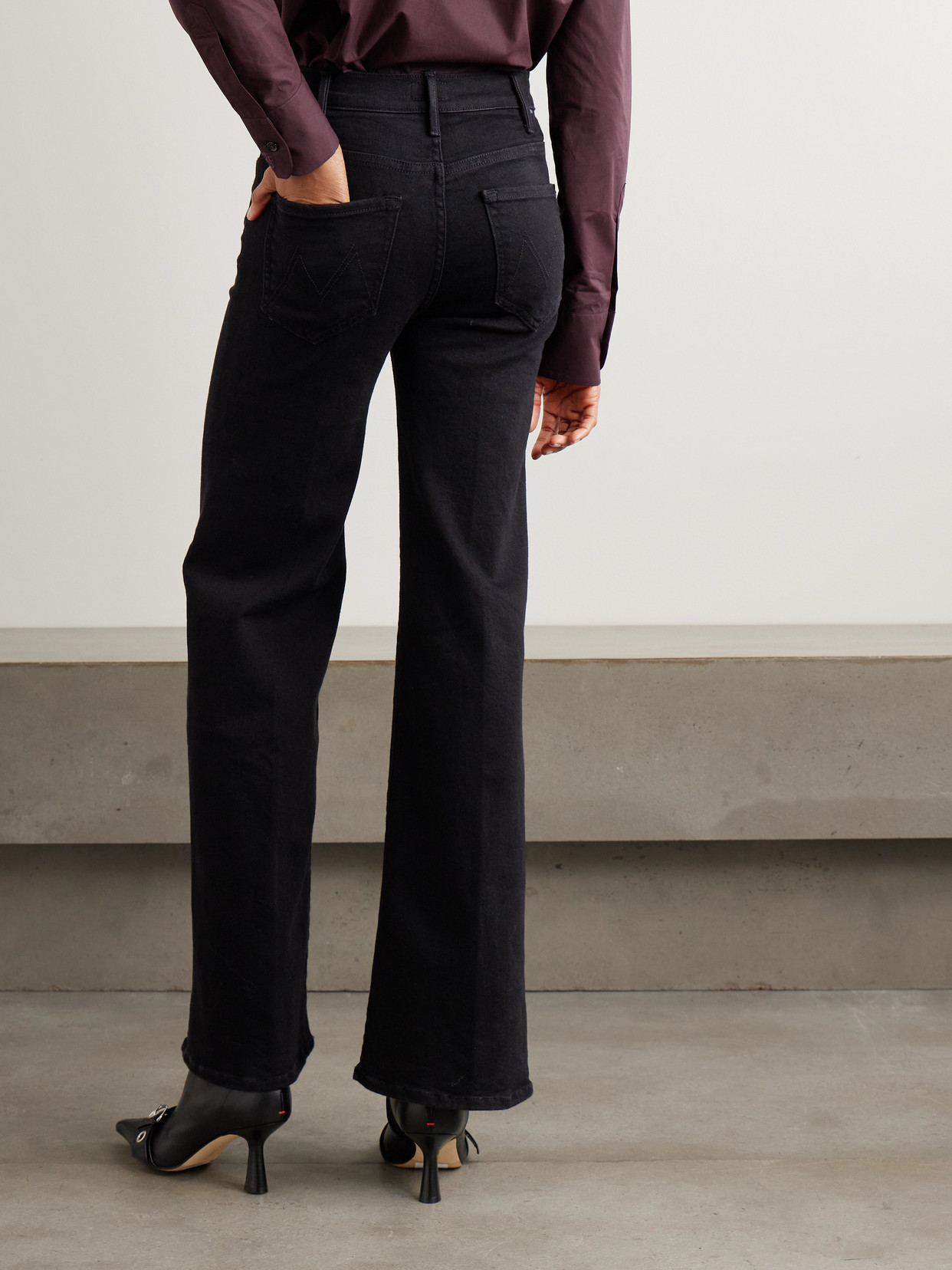 Mother The Hustler Roller Sneak High-rise Wide-leg Jeans In Black