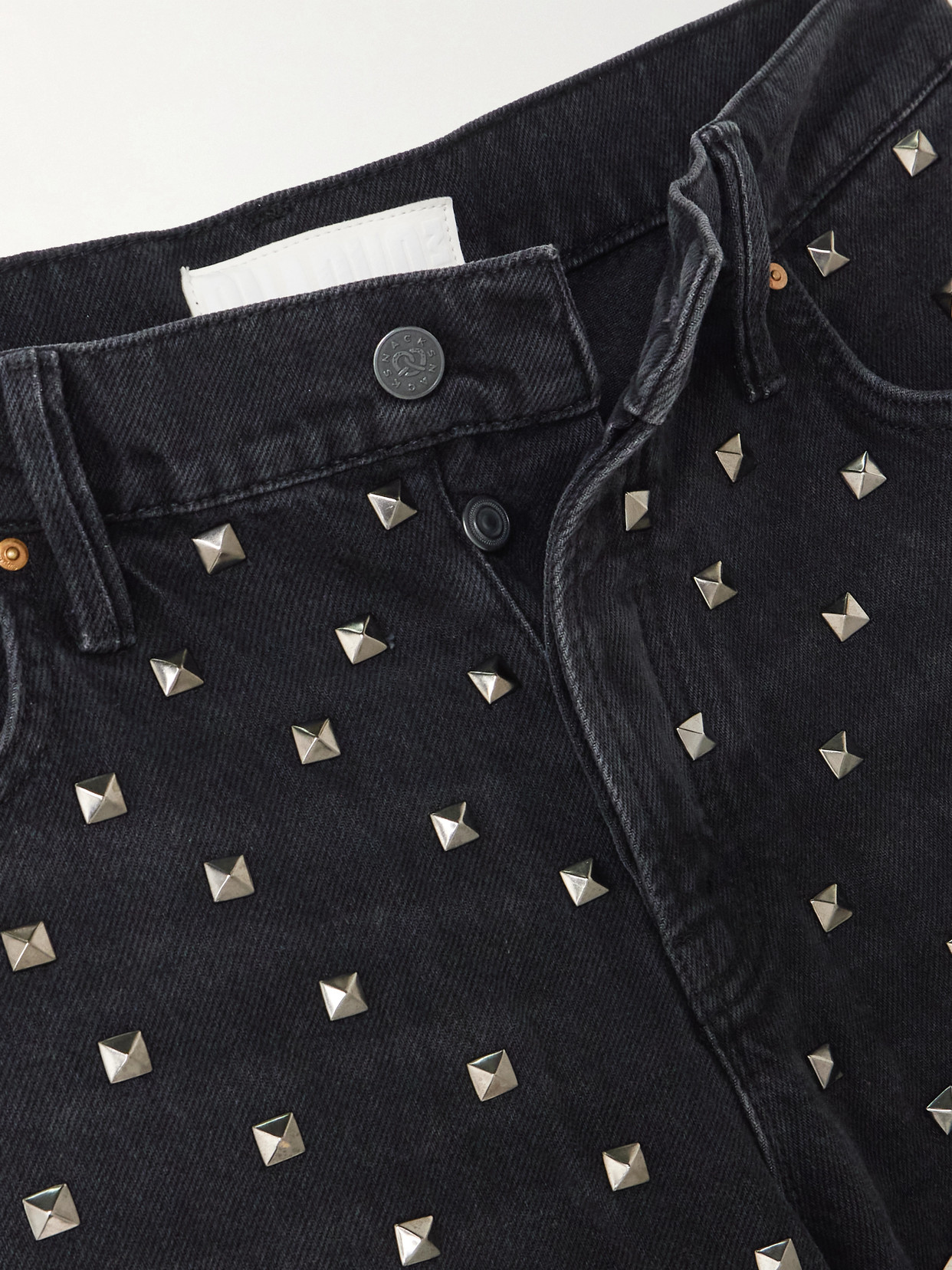 Mother The Smoothie Sneak Studded High-rise Wide-leg Recycled Jeans In Black