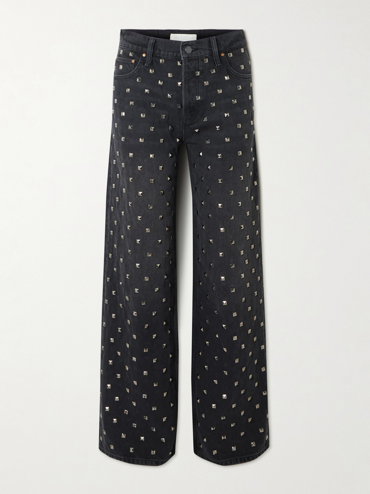 Mother The Smoothie Sneak Studded High-rise Wide-leg Recycled Jeans In Black