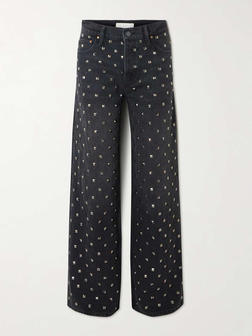 Mother The Smoothie Sneak Studded High-rise Wide-leg Recycled Jeans