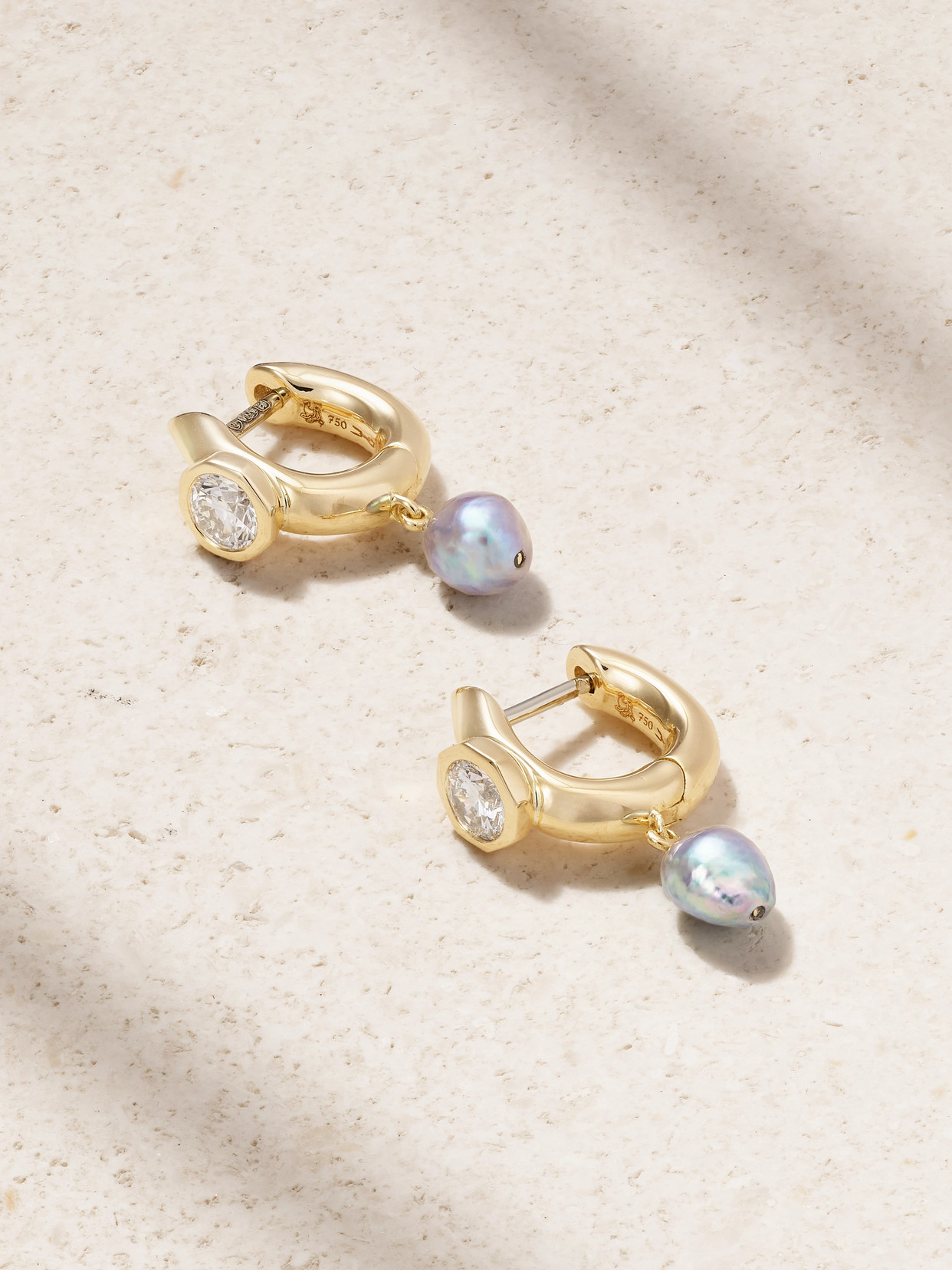 Uniform Object Machine 18-karat Gold, Diamond And Pearl Hoop Earrings