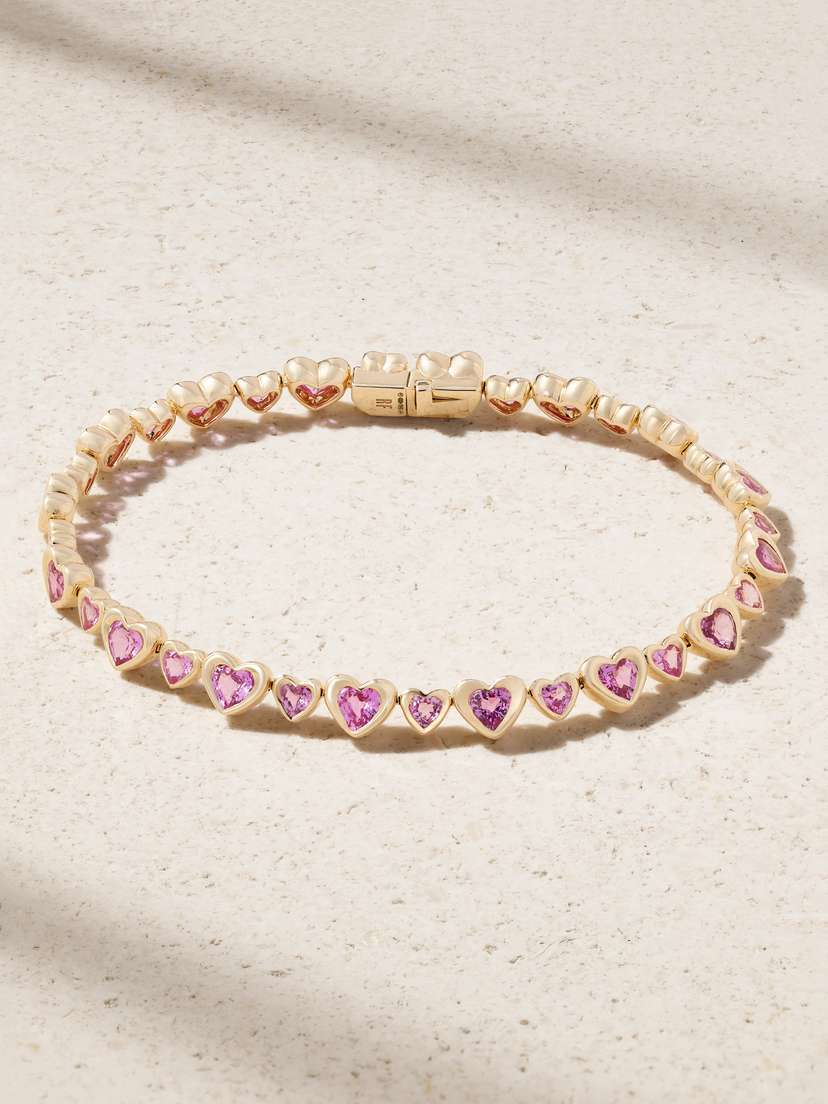 Roxanne First Mini Heart 2 Heart 14-karat Gold Sapphire Bracelet