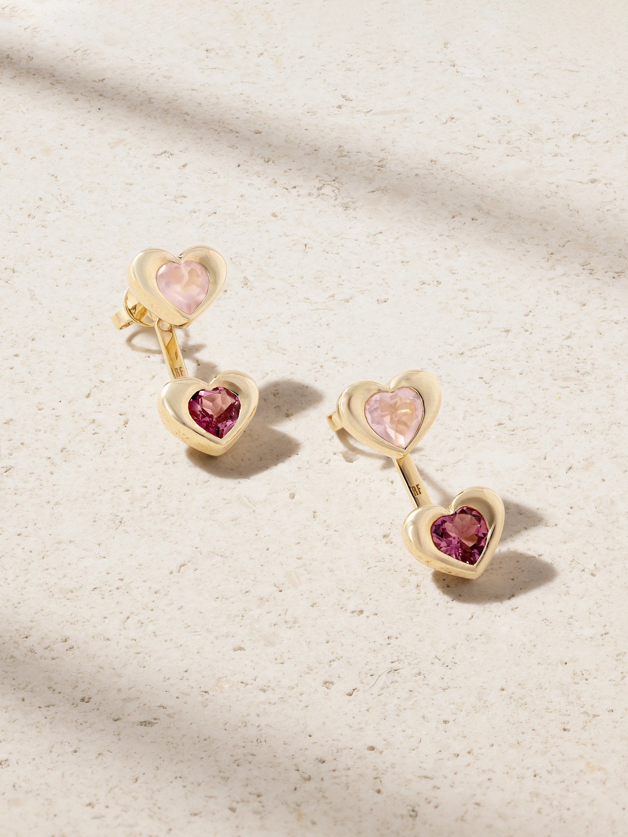 Roxanne First Two Of Hearts 14-karat Gold, Rose Quartz And Tourmaline Earrings In Pink