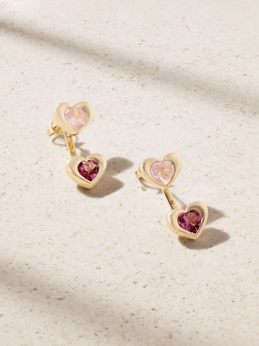 Roxanne First Two Of Hearts 14-karat Gold, Rose Quartz And Tourmaline Earrings