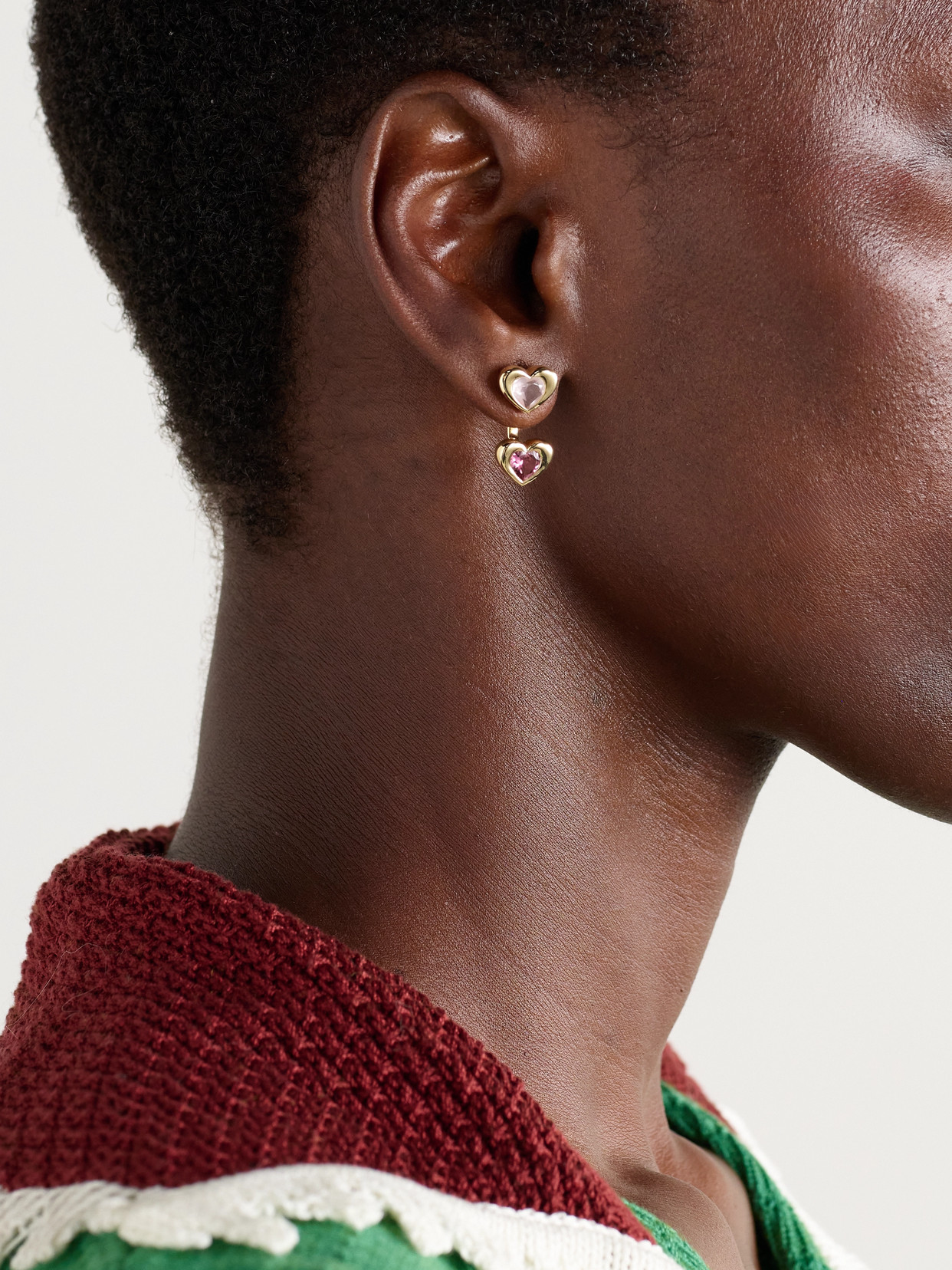 Roxanne First Two Of Hearts 14-karat Gold, Rose Quartz And Tourmaline Earrings In Pink