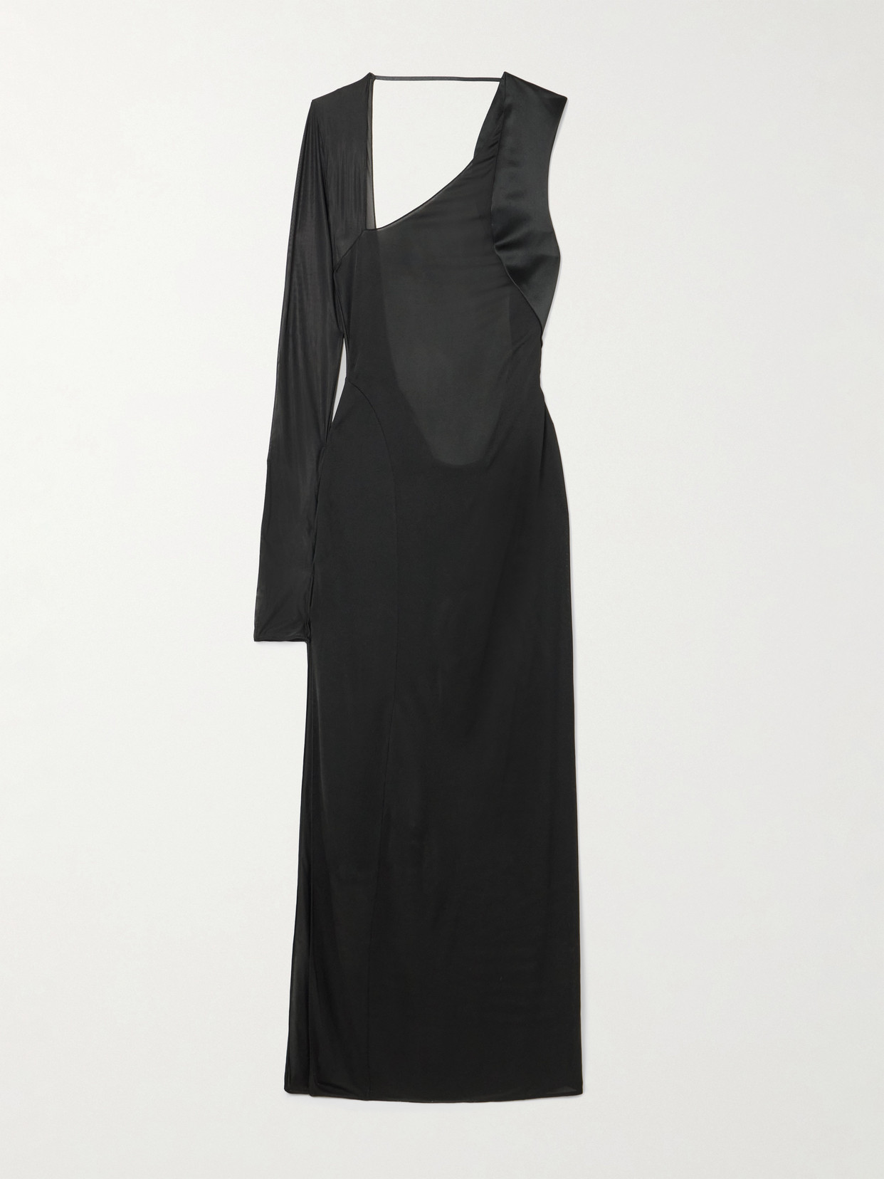 Galvan Modernist One-sleeve Satin And Stretch-tulle Midi Dress In Black