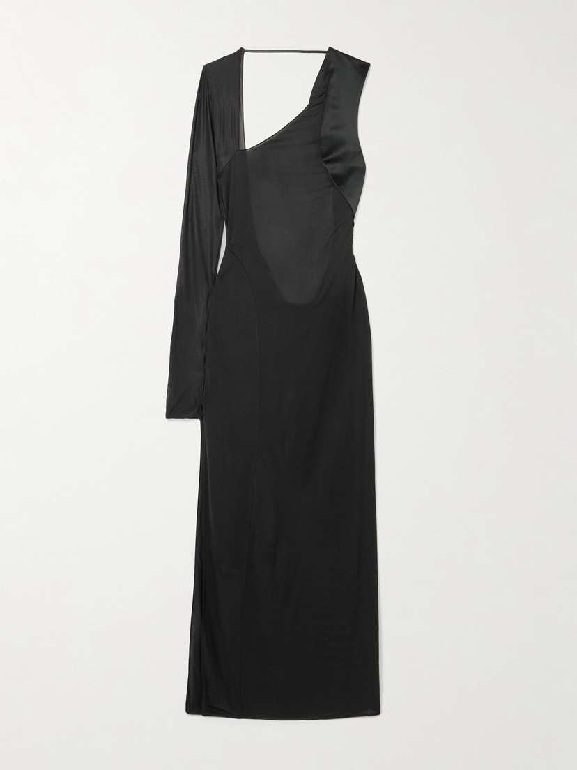 Galvan Modernist One-sleeve Satin And Stretch-tulle Midi Dress