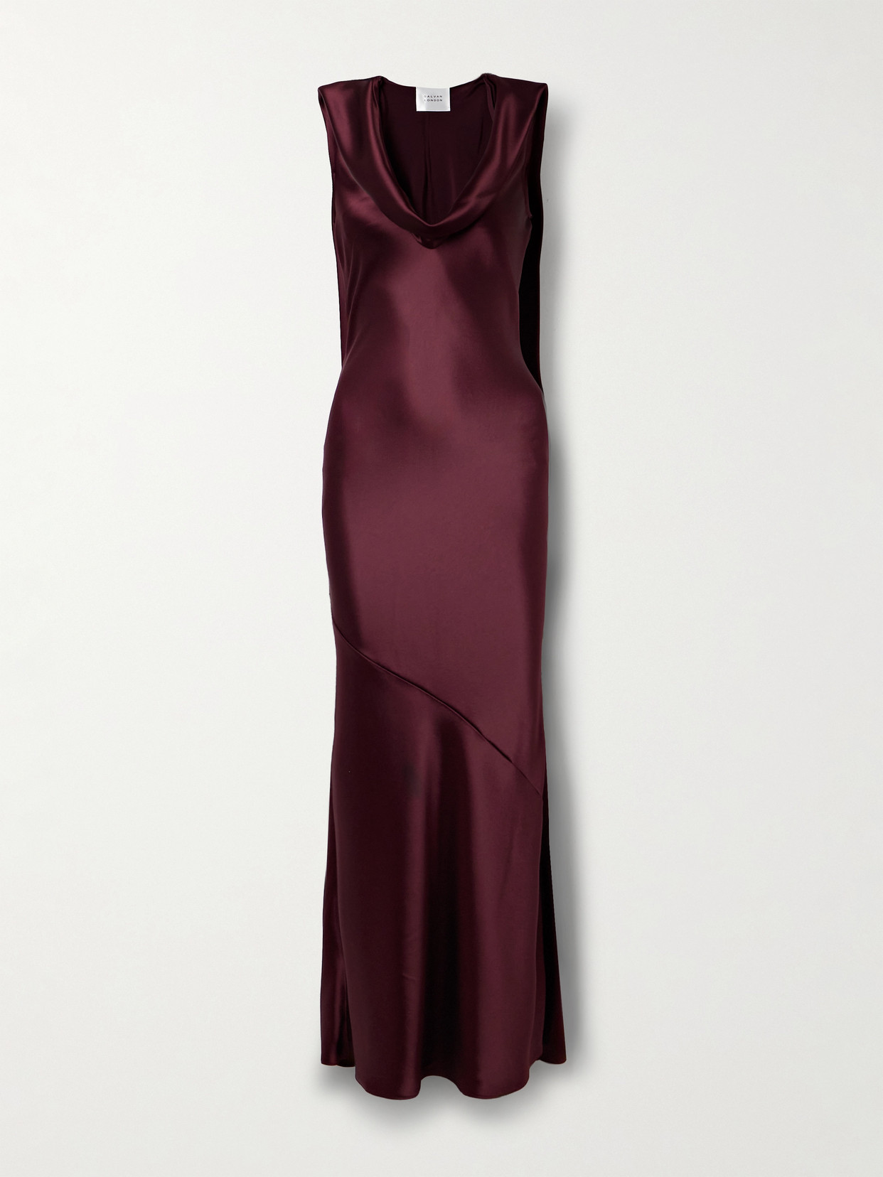 Galvan Delphinus Draped Satin Gown In Burgundy
