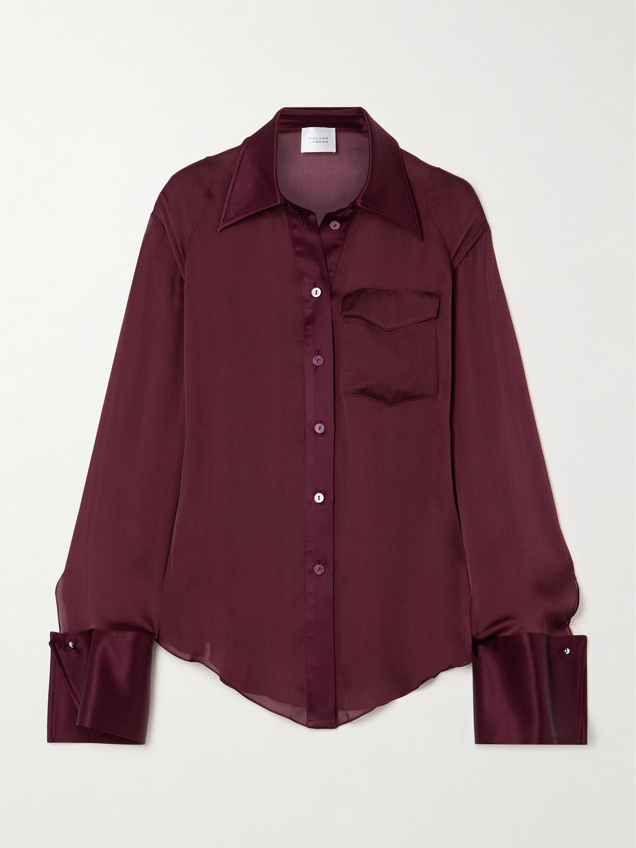Galvan Strata Silk-satin And Chiffon Blouse In Burgundy