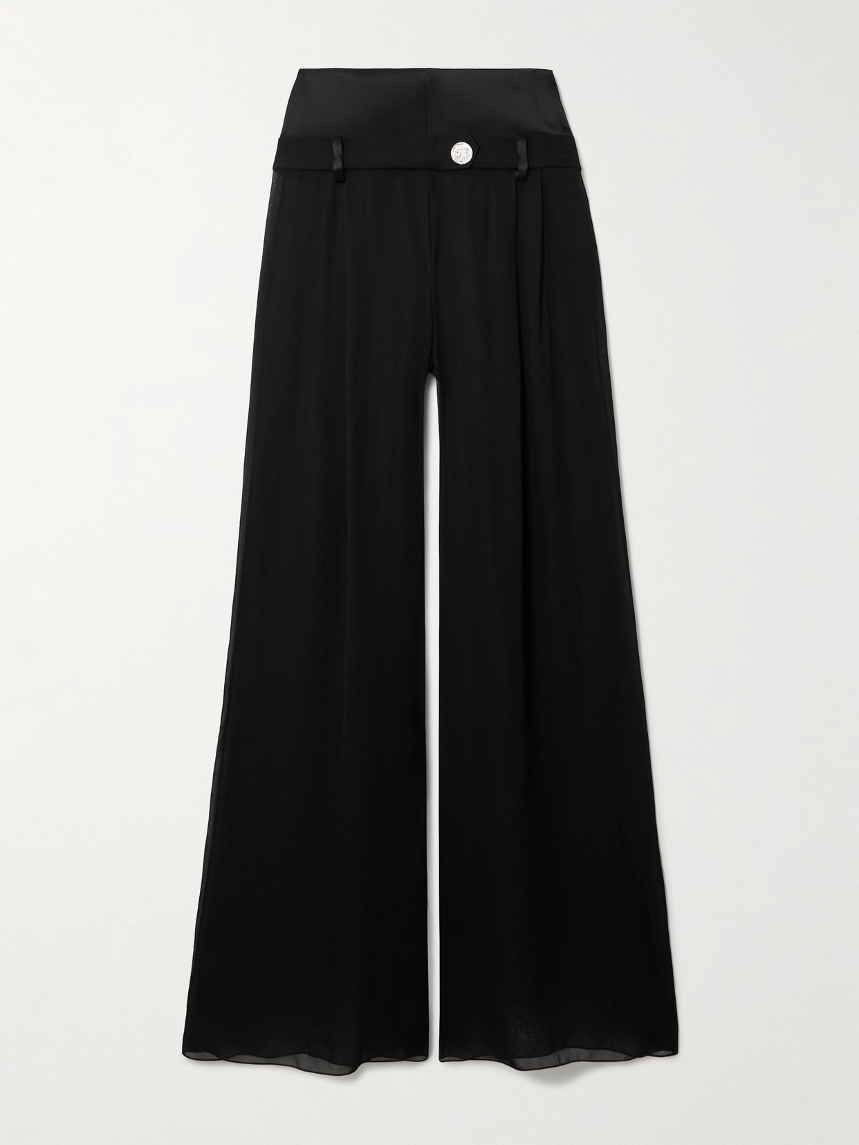 Galvan Strata Embellished Satin-trimmed Georgette Wide-leg Pants In Black