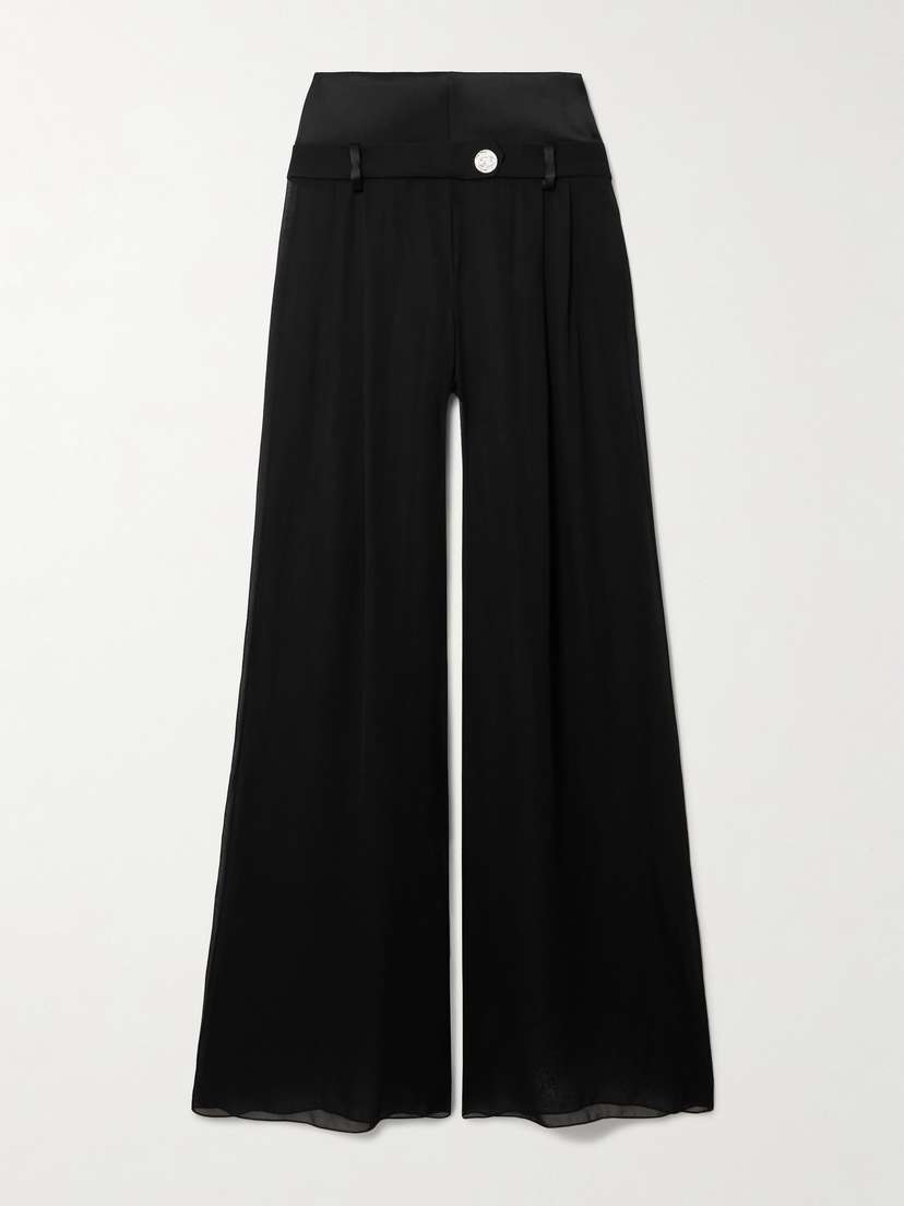 Galvan Strata Embellished Satin-trimmed Georgette Wide-leg Pants