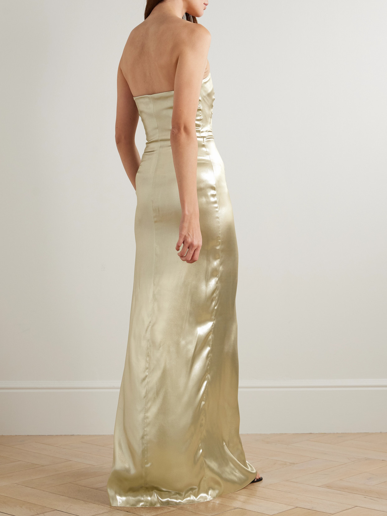 Galvan Ized Strapless Metallic Satin Gown In Gold