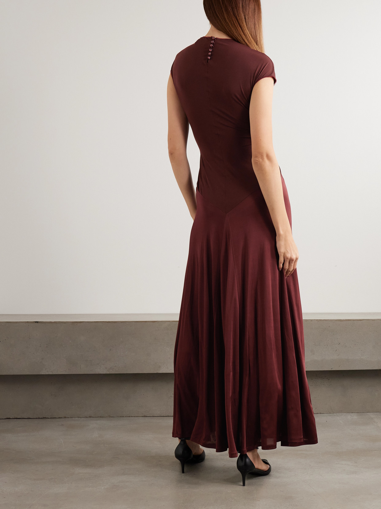 Galvan Womens Mahogony Cascading Cap-sleeve Stretch-jersey Maxi Dress In Burgundy