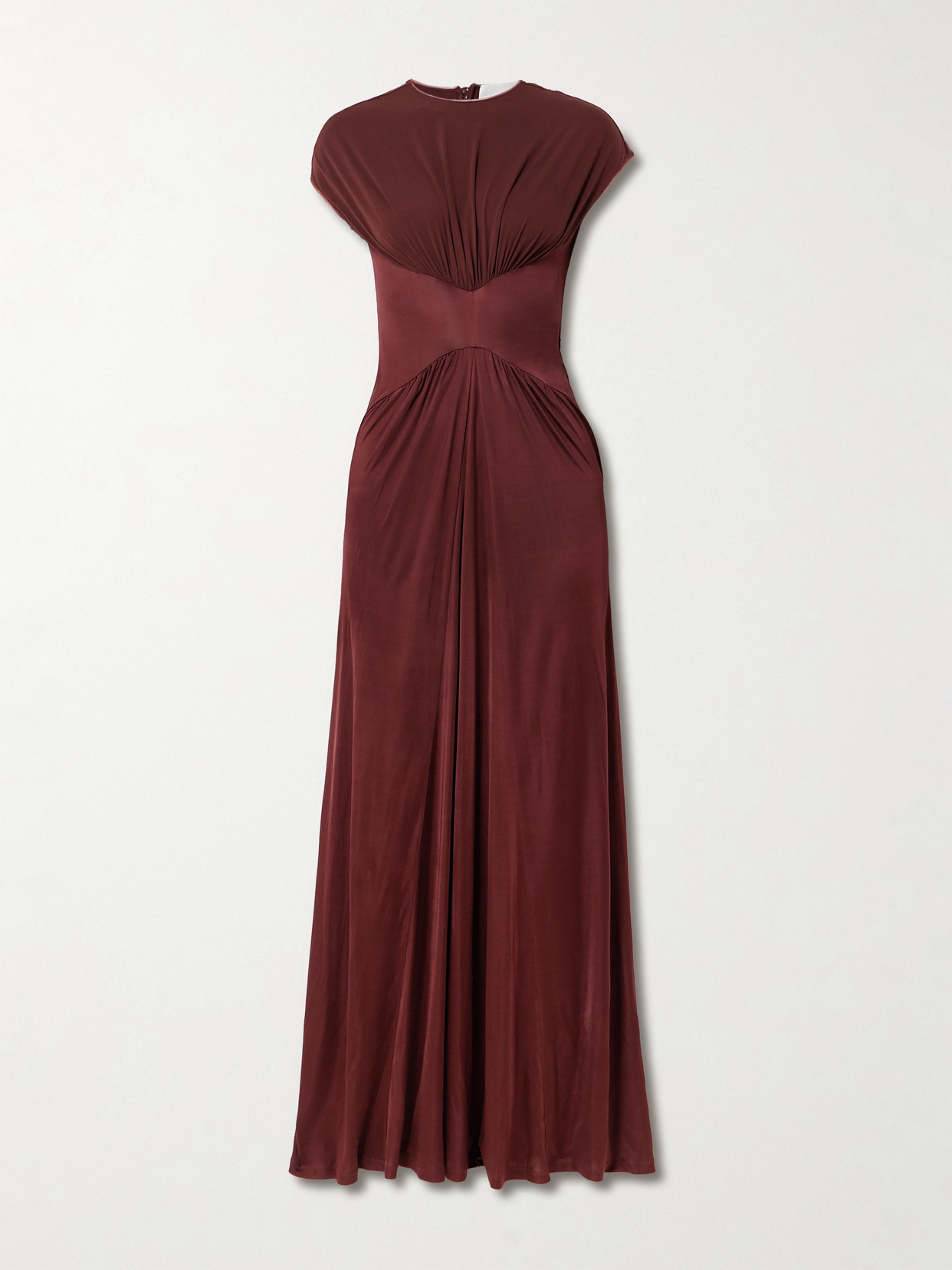 Galvan Gathered Satin-jersey Gown In Burgundy