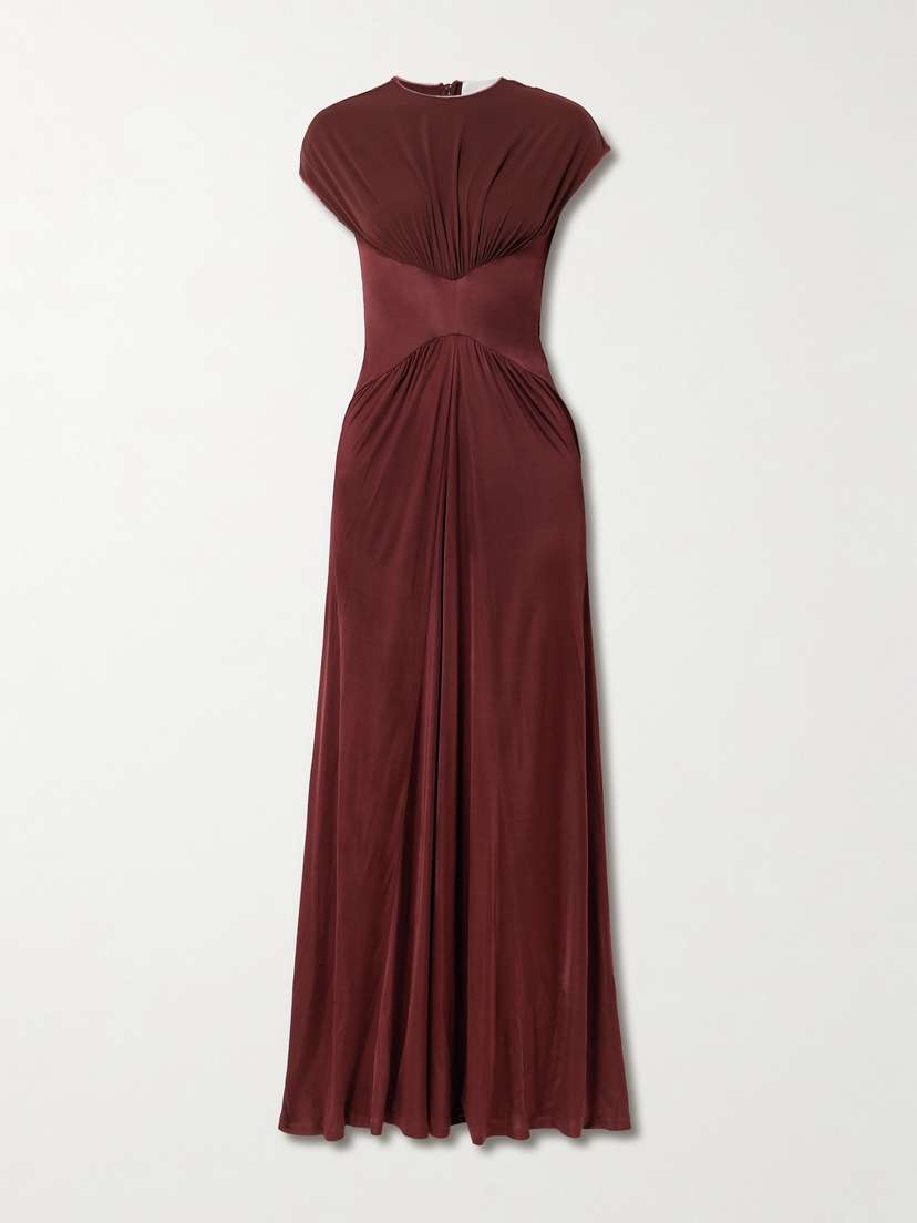 Galvan Gathered Satin-jersey Gown