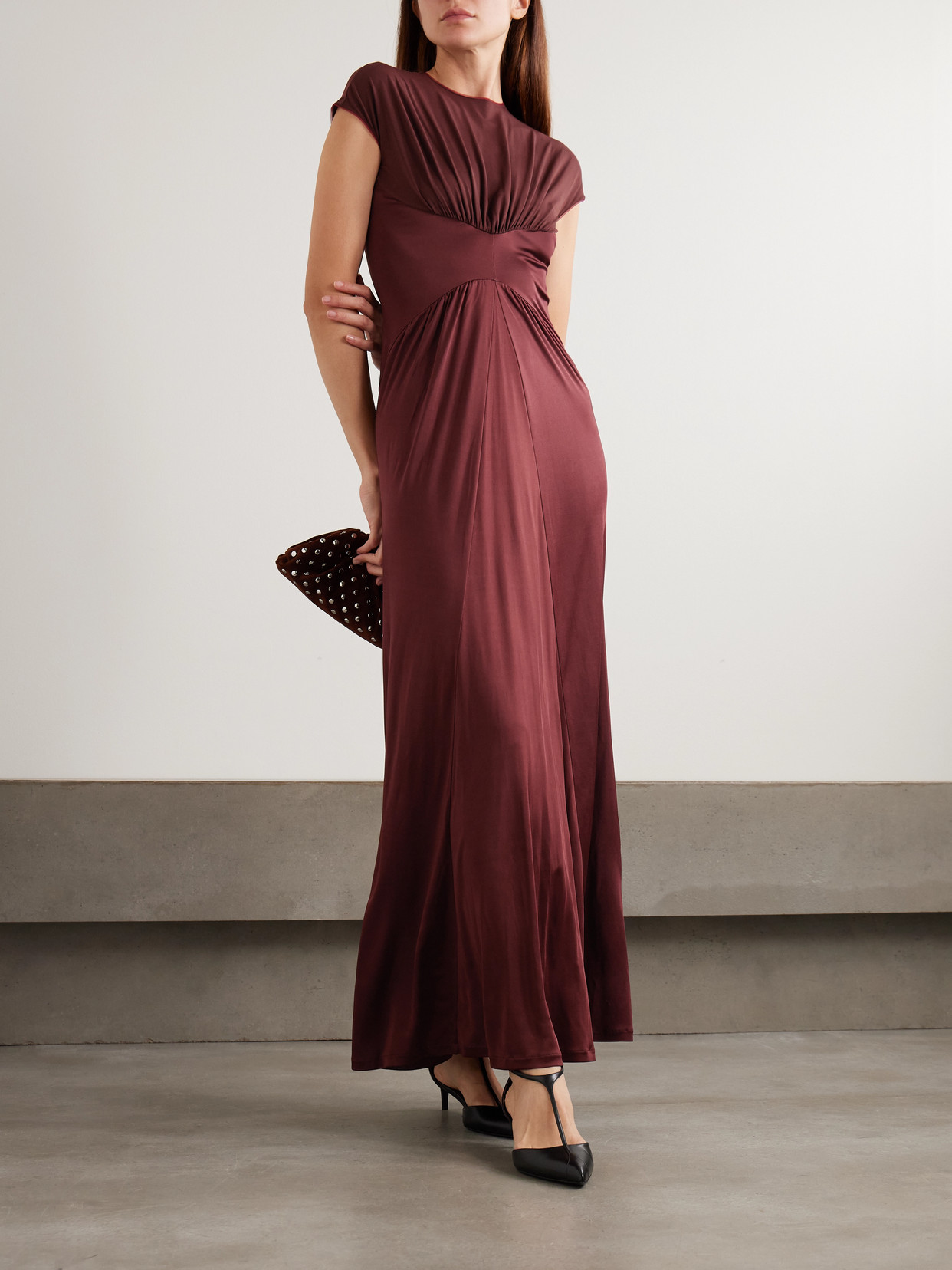 Galvan Womens Mahogony Cascading Cap-sleeve Stretch-jersey Maxi Dress In Burgundy