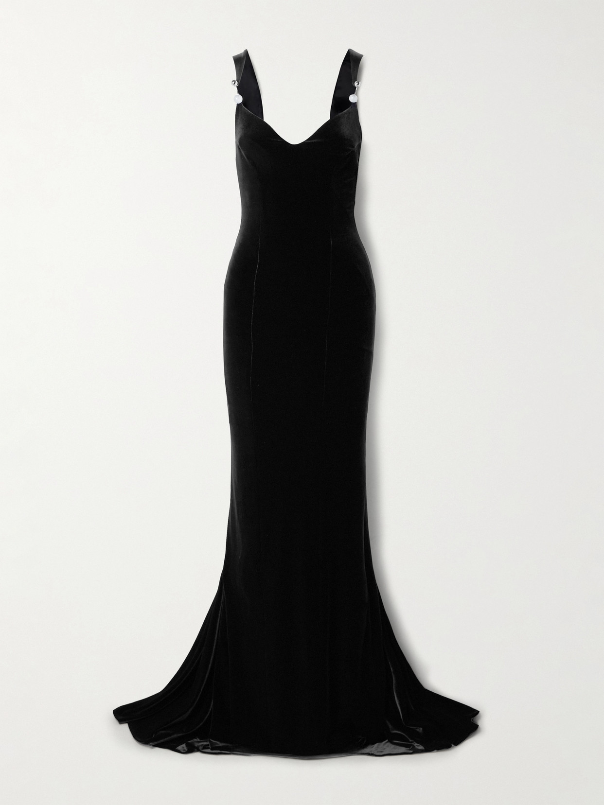Galvan Avedon Open-back Embellished Stretch-velvet Gown In Black
