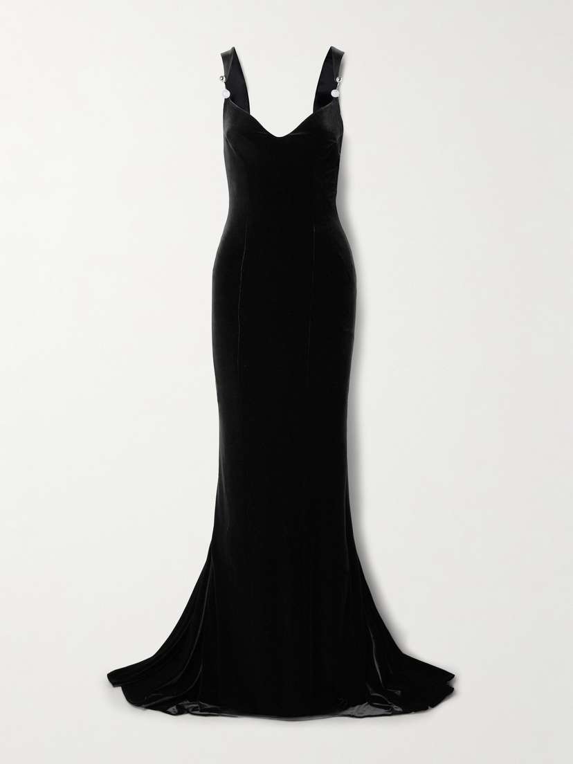 Galvan Avedon Open-back Embellished Stretch-velvet Gown