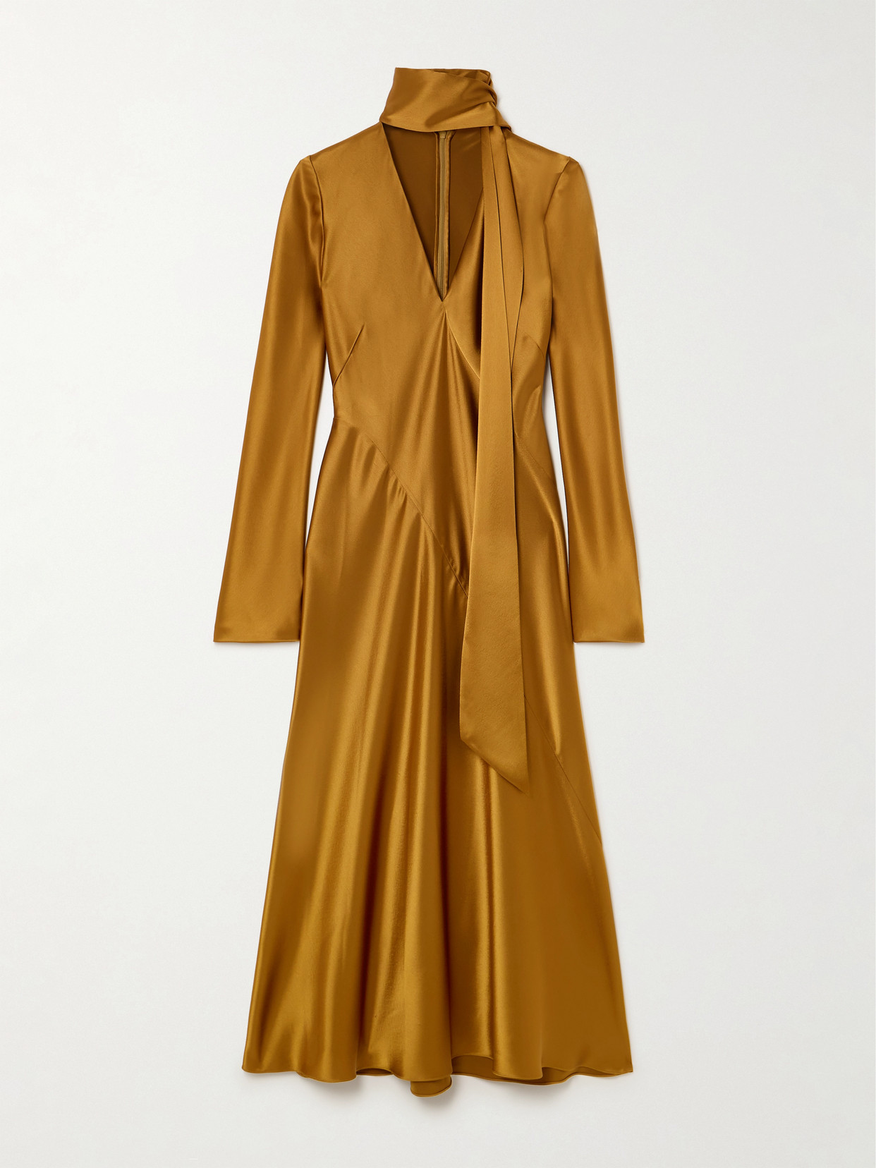 Galvan Audrey Tie-detailed Satin Midi Dress In Gold