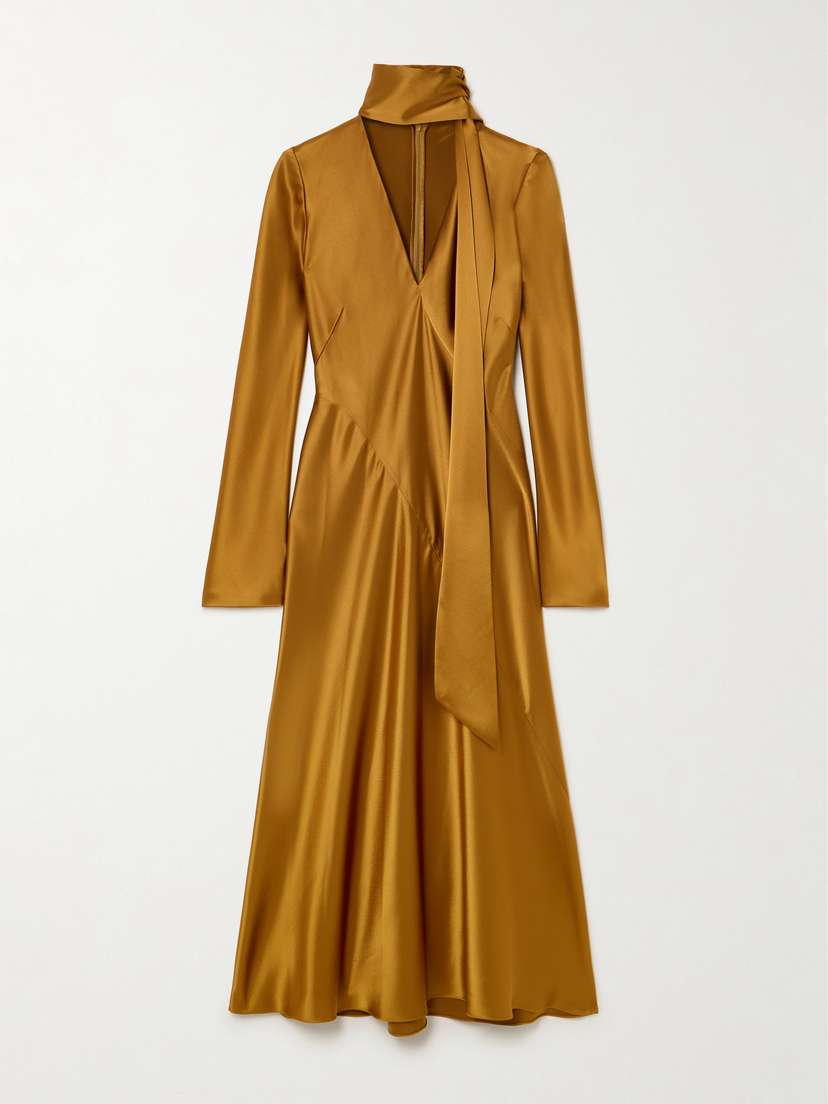 Galvan Audrey Tie-detailed Satin Midi Dress