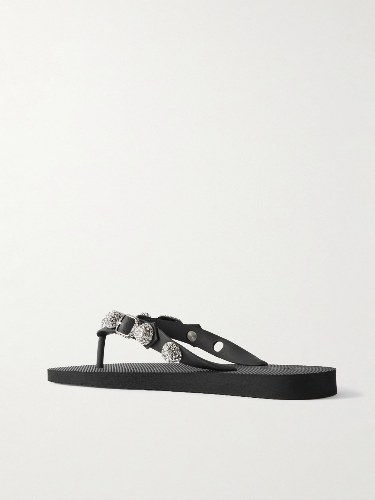Balenciaga 'cagole' Black Rhinestoned Thong Sandals With Buckle On The Front In Tech Fabric Woman