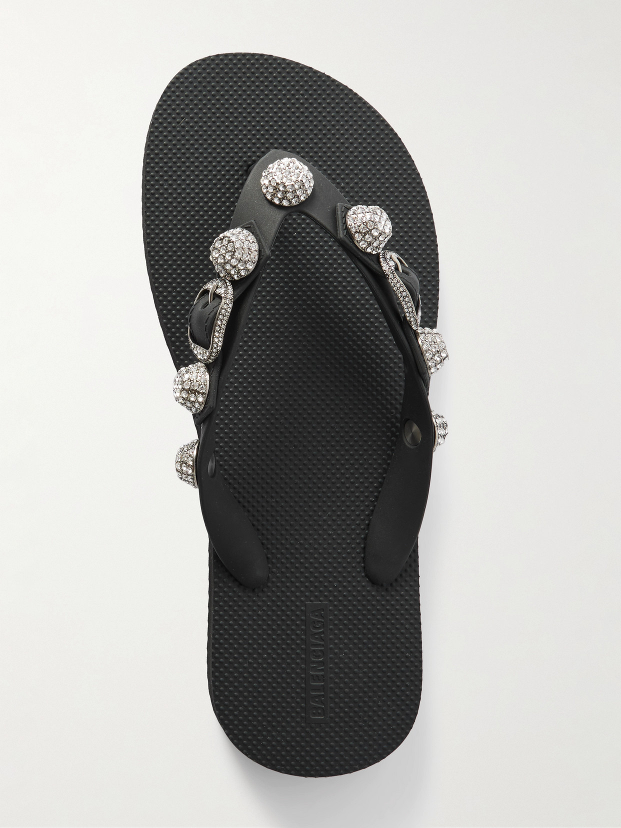 Balenciaga 'cagole' Black Rhinestoned Thong Sandals With Buckle On The Front In Tech Fabric Woman
