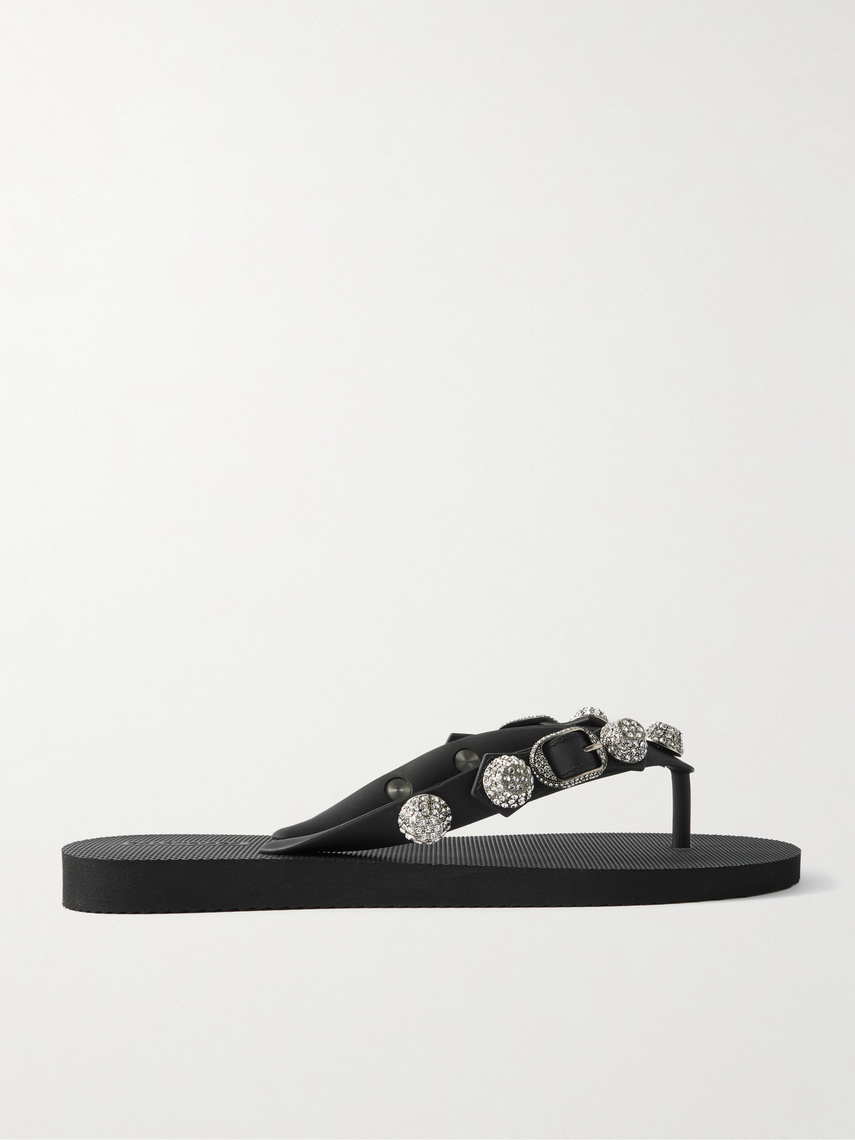 Balenciaga 'cagole' Black Rhinestoned Thong Sandals With Buckle On The Front In Tech Fabric Woman