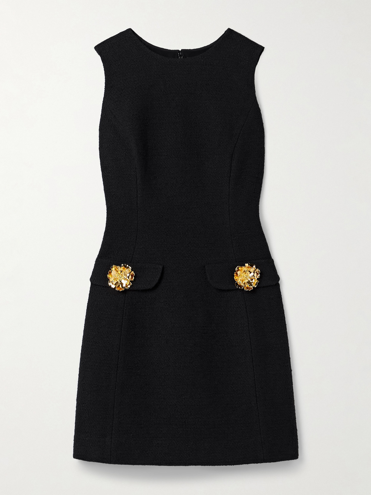 Oscar De La Renta Embellished Cotton-blend Tweed Mini Dress In Black