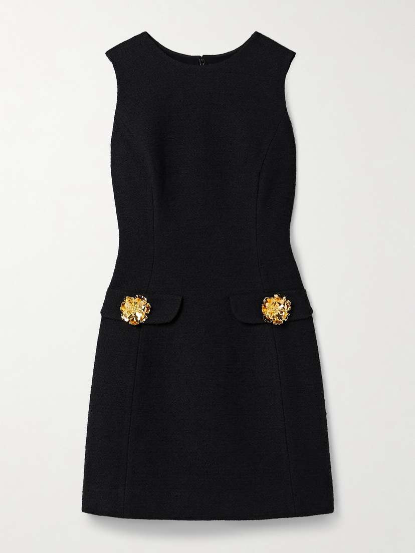 Oscar de la Renta Embellished Cotton-blend Tweed Mini Dress