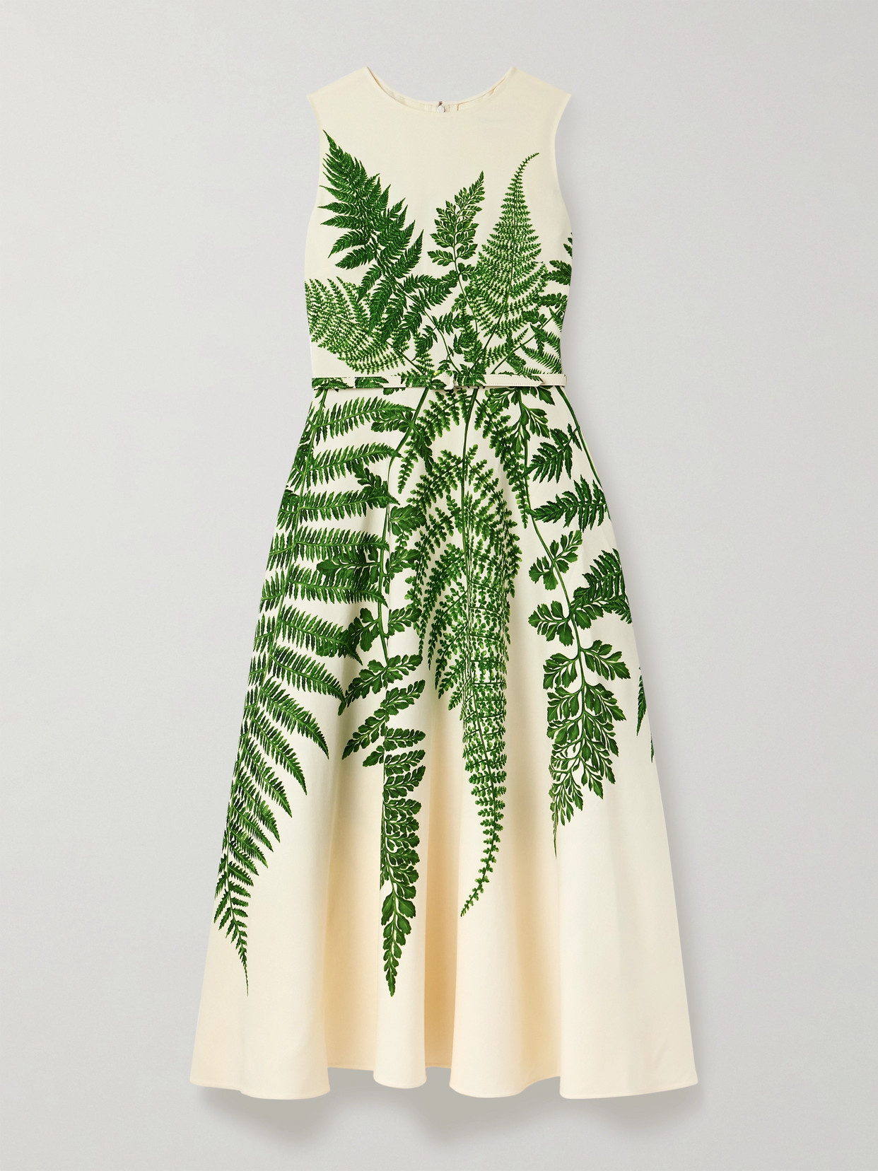 Oscar De La Renta Belted Printed Wool-blend Crepe Midi Dress In Green