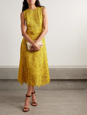 Oscar de la Renta Belted guipure lace midi dress