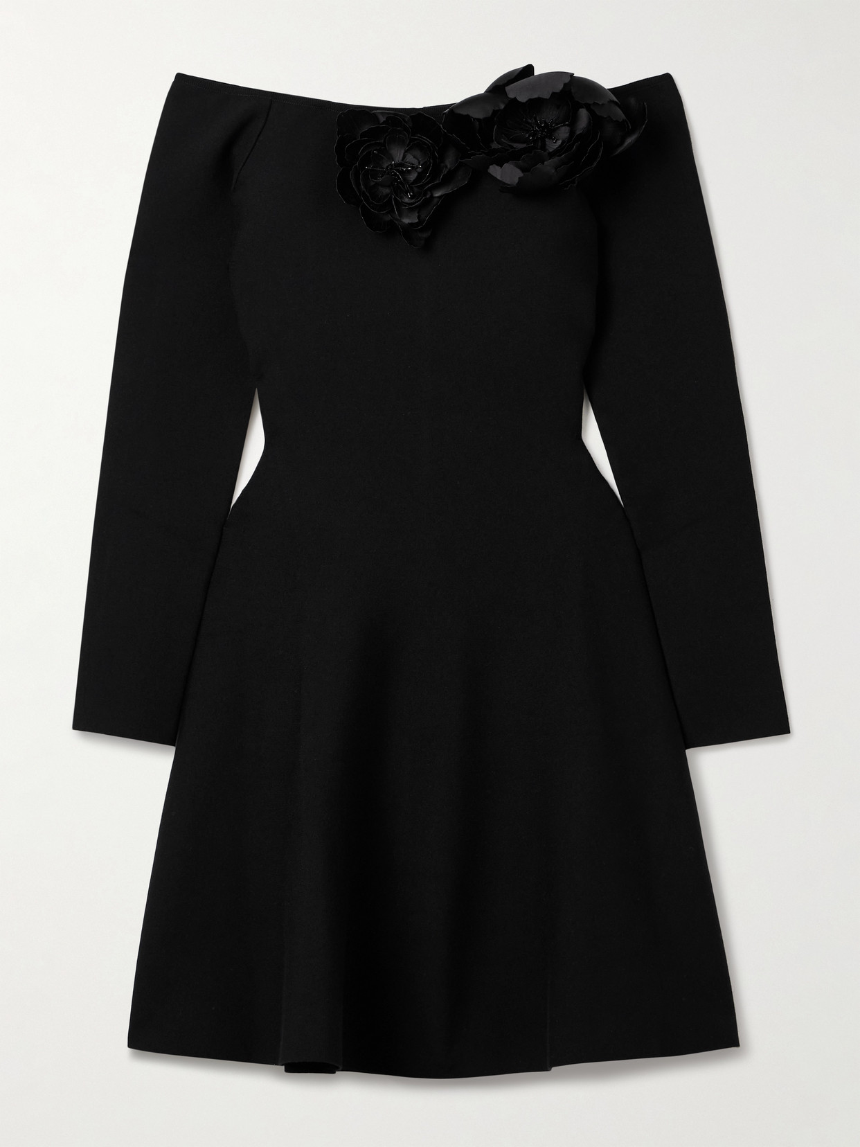 Oscar De La Renta Off-the-shoulder Embellished Appliquéd Stretch-jersey Mini Dress In Black