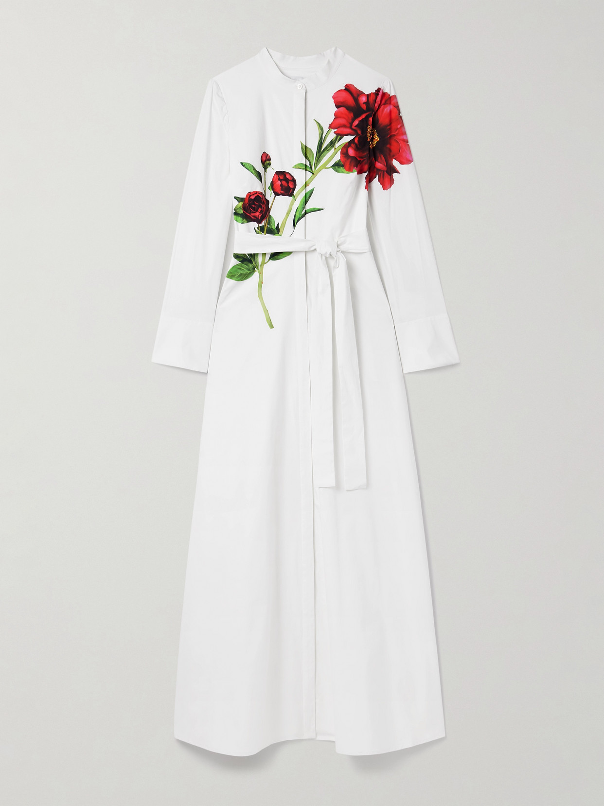 Oscar De La Renta Belted Floral-print Cotton-blend Poplin Maxi Shirt Dress In Multi