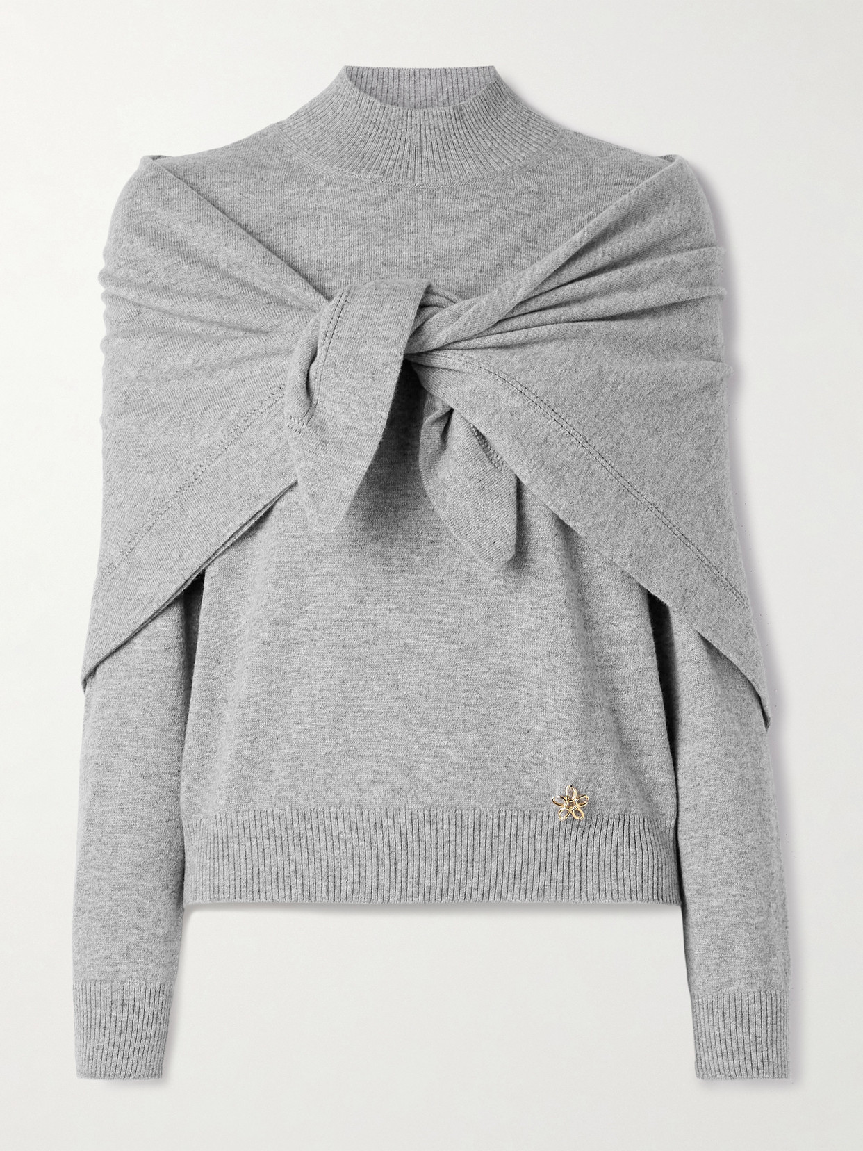 Oscar De La Renta Embellished Cashmere Sweater And Scarf Set In Gray
