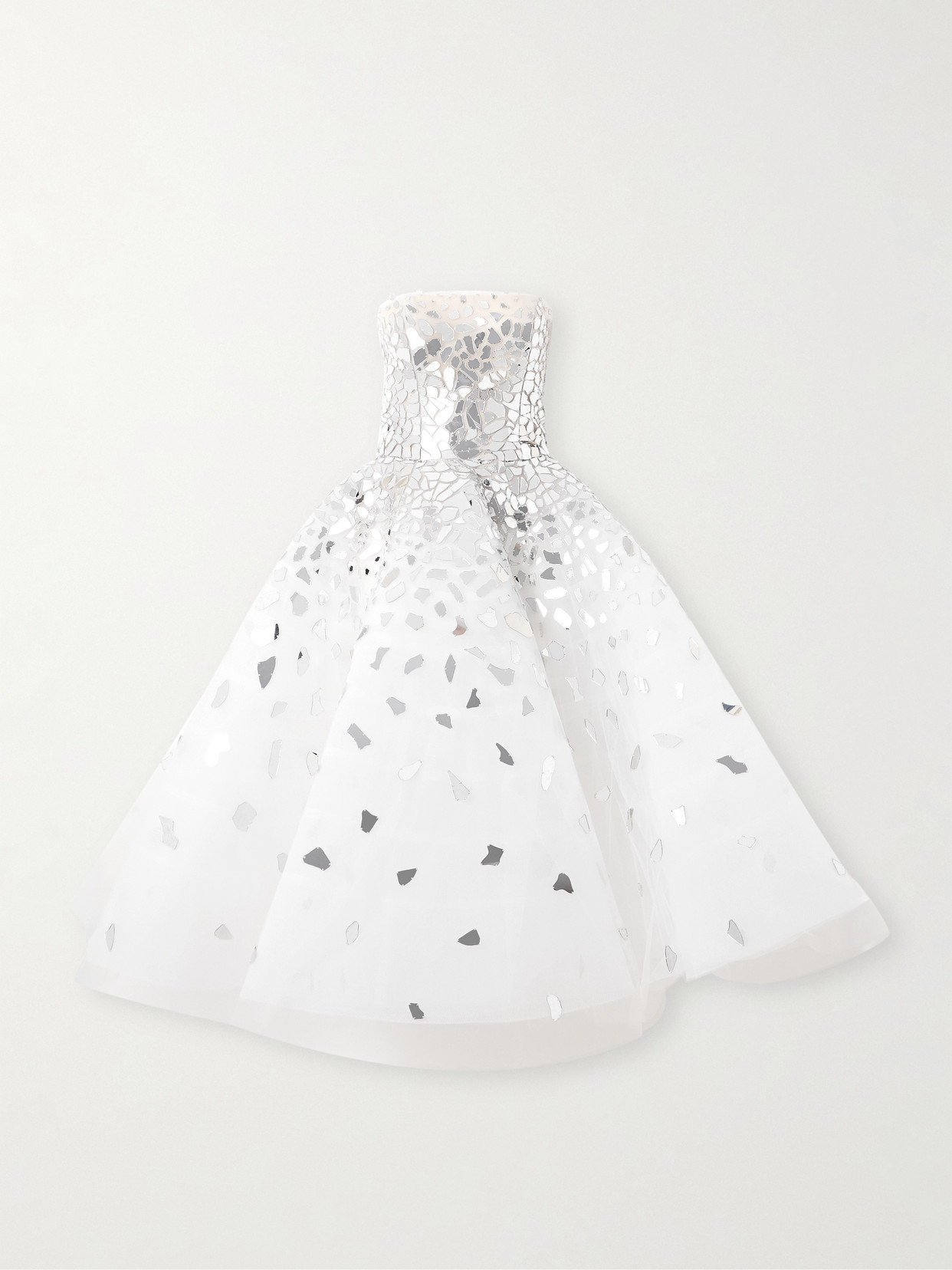 Oscar De La Renta Strapless Embellished Tulle Midi Dress In Silver