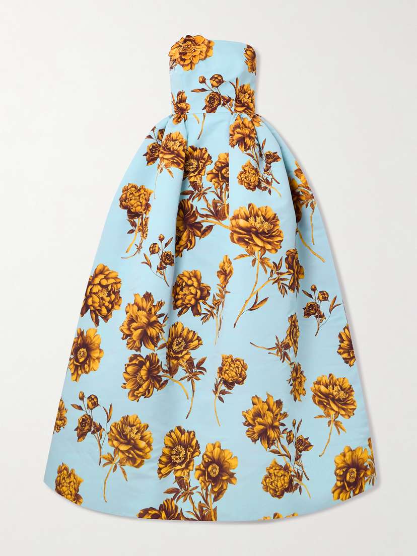 Oscar de la Renta Strapless Floral-print Faille Gown