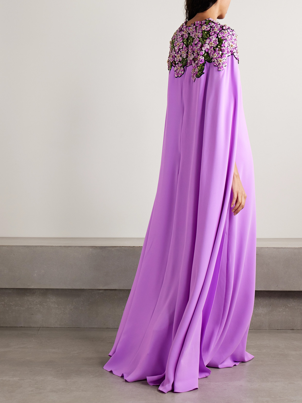 Oscar De La Renta Sequin-embellished Cape Gown In Purple