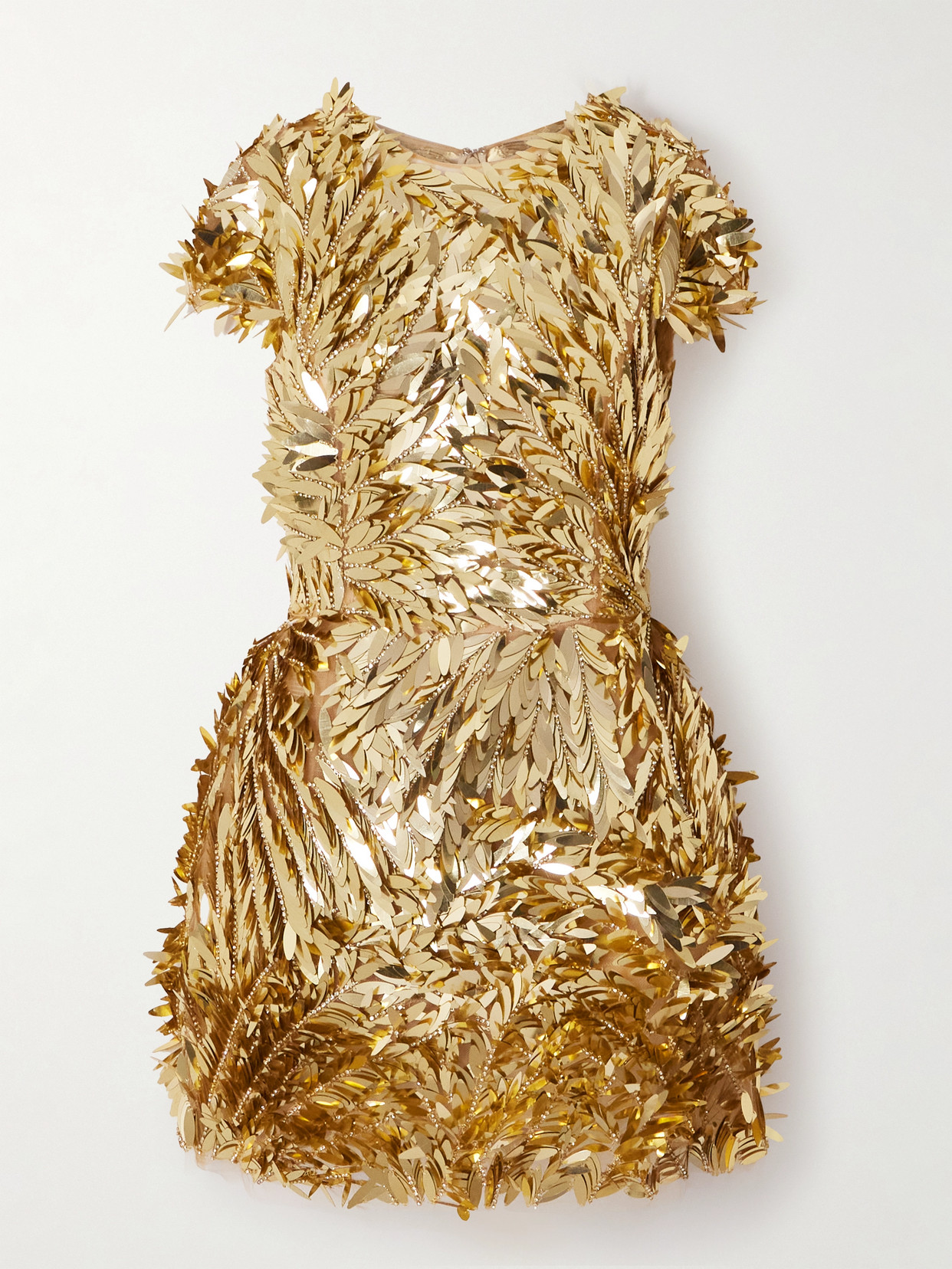 Oscar De La Renta Embellished Mesh Mini Dress In Gold