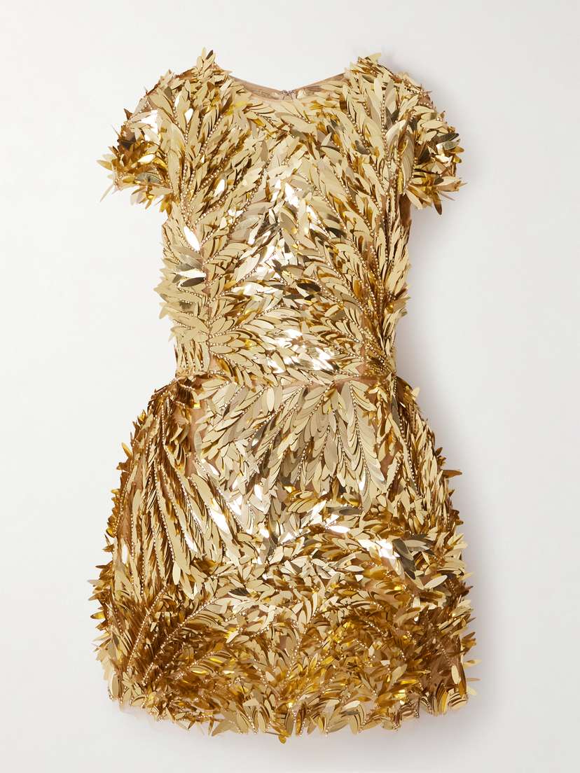 Oscar de la Renta Embellished Mesh Mini Dress